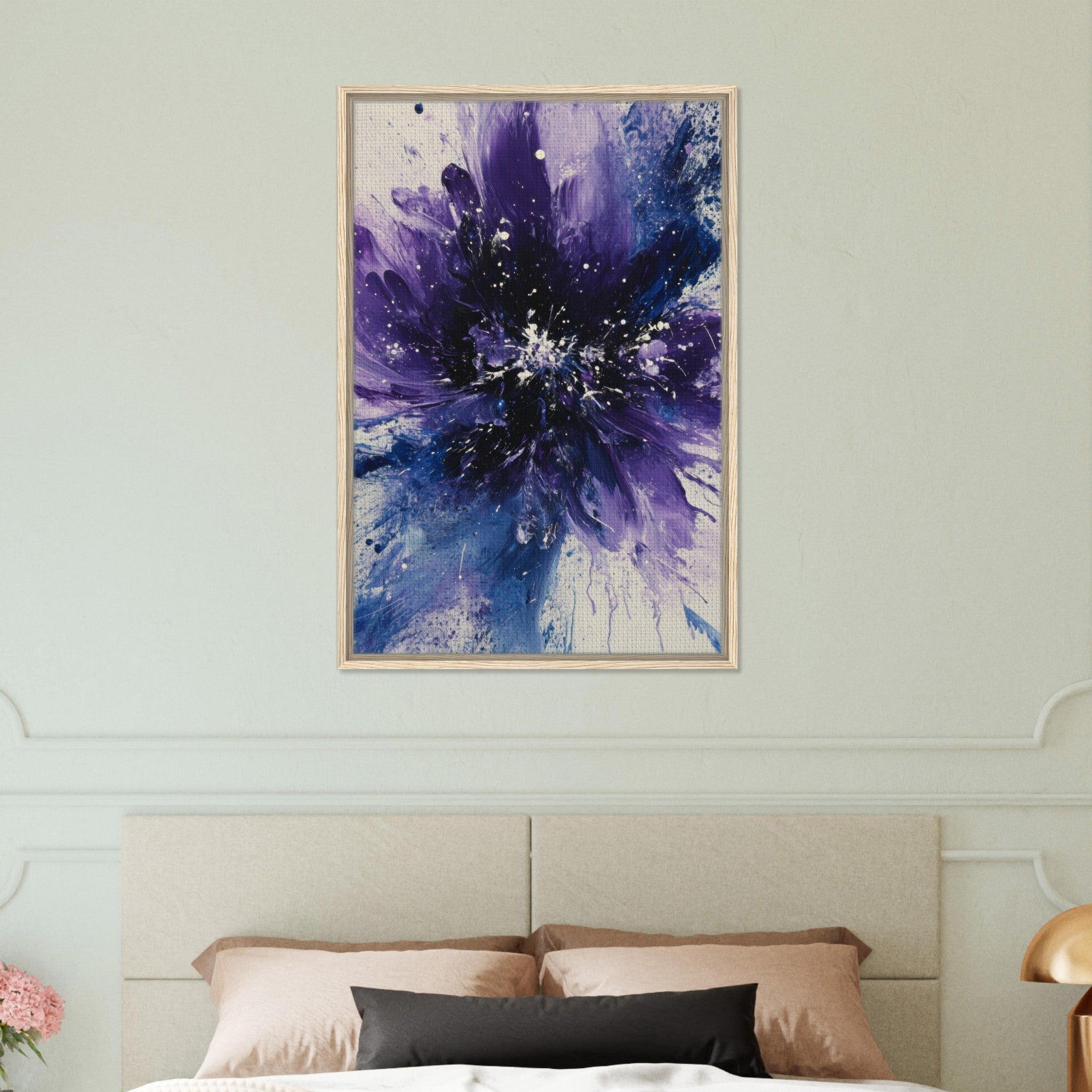 Framed Canvas Portrait - Cosmic Bloom An abstract explosion of deep purple - Shop Ai Art WebShop - Digital Art online Store