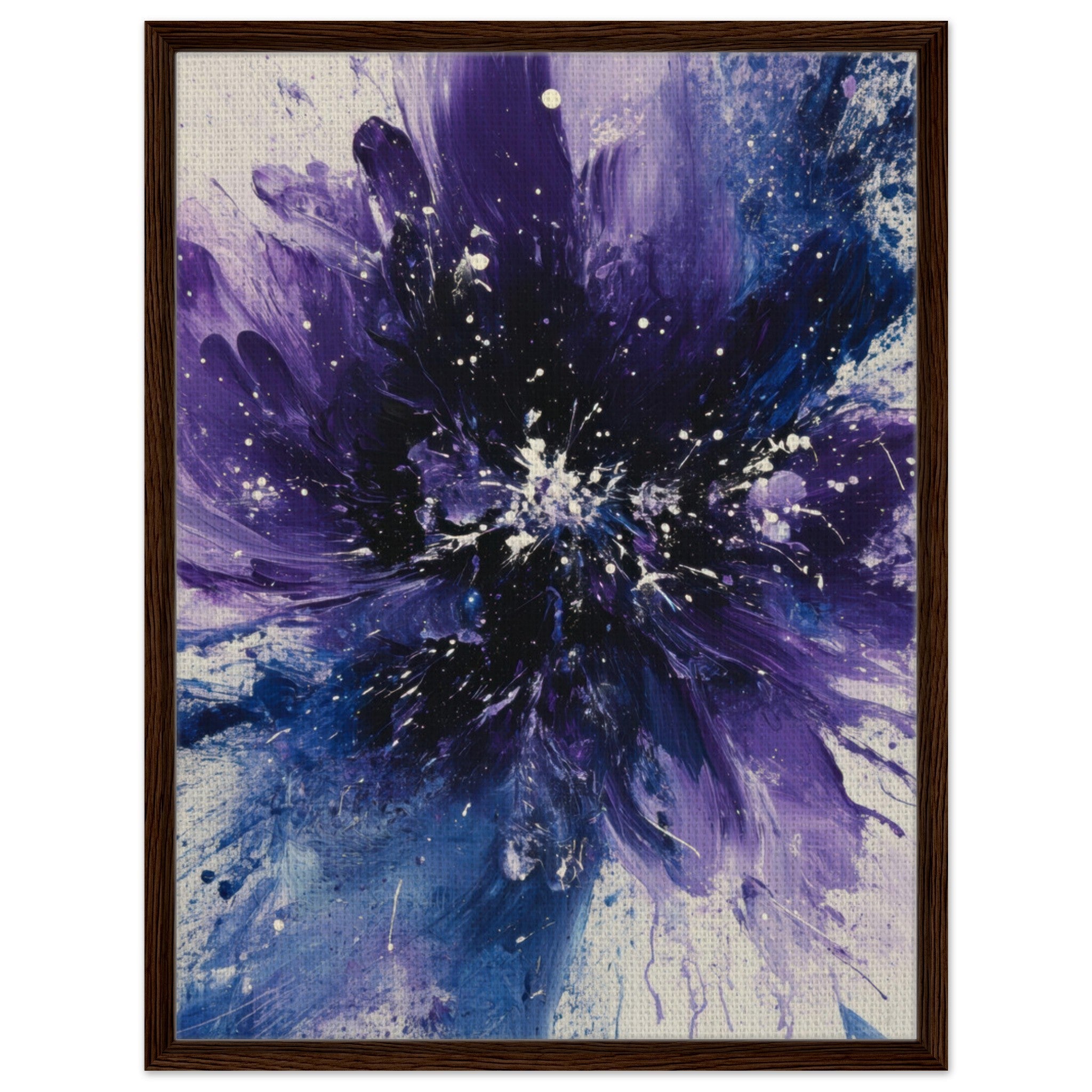 Framed Canvas Portrait - Cosmic Bloom An abstract explosion of deep purple - Shop Ai Art WebShop - Digital Art online Store