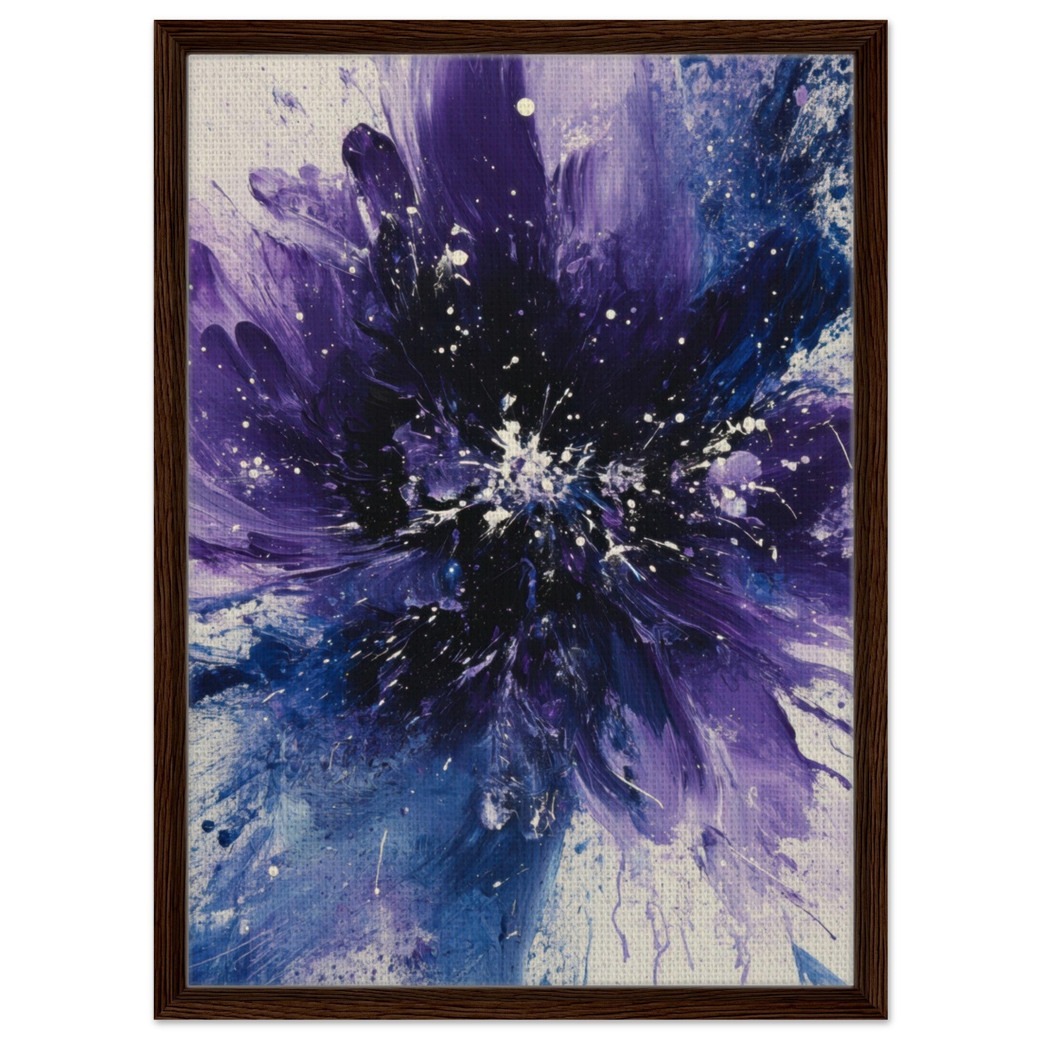Framed Canvas Portrait - Cosmic Bloom An abstract explosion of deep purple - Shop Ai Art WebShop - Digital Art online Store