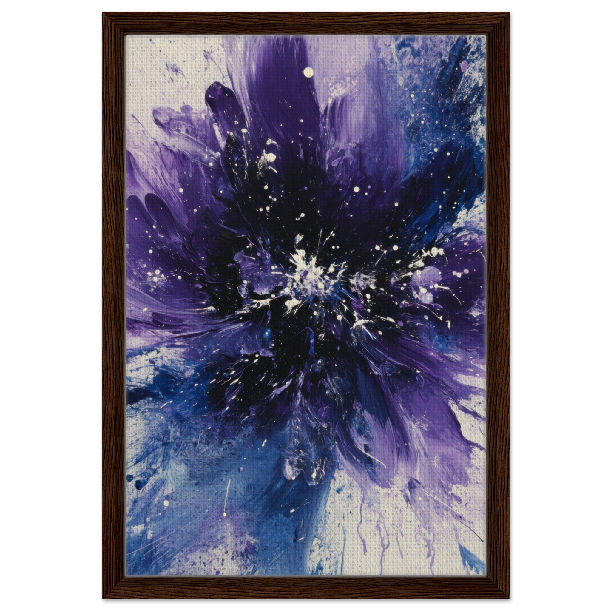 Framed Canvas Portrait - Cosmic Bloom An abstract explosion of deep purple - Shop Ai Art WebShop - Digital Art online Store