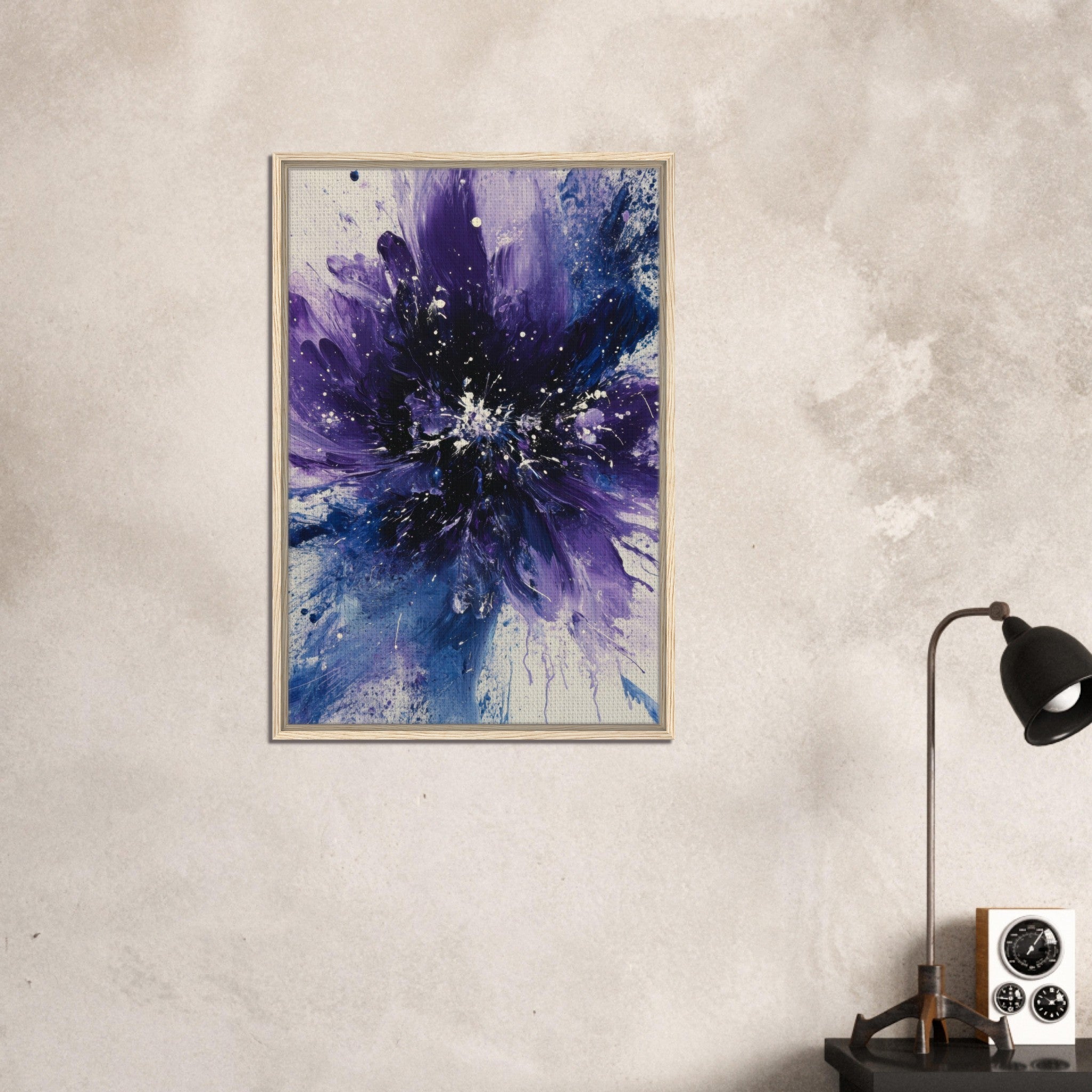 Framed Canvas Portrait - Cosmic Bloom An abstract explosion of deep purple - Shop Ai Art WebShop - Digital Art online Store