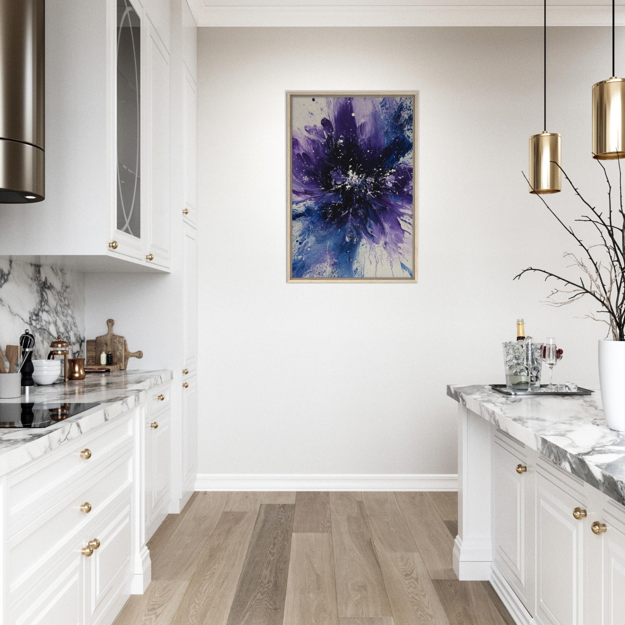 Framed Canvas Portrait - Cosmic Bloom An abstract explosion of deep purple - Shop Ai Art WebShop - Digital Art online Store
