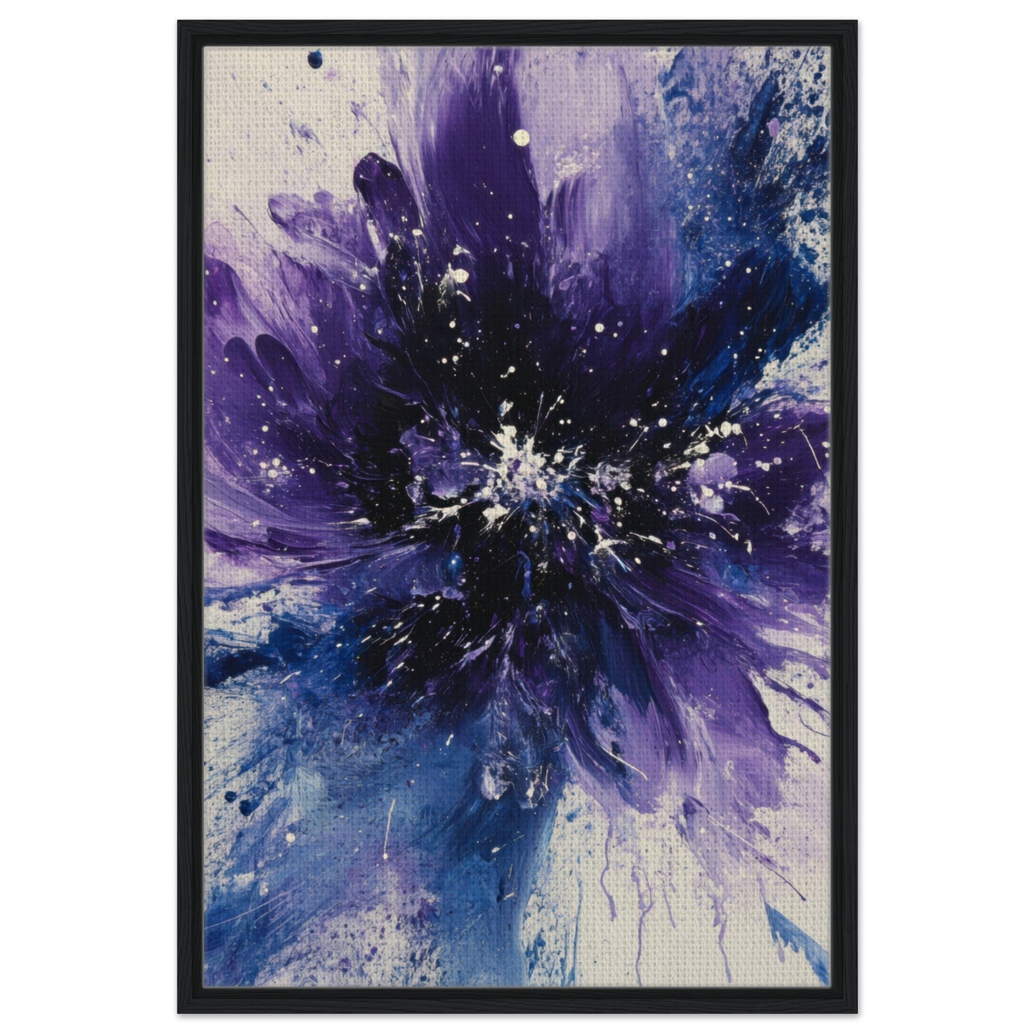 Framed Canvas Portrait - Cosmic Bloom An abstract explosion of deep purple - Shop Ai Art WebShop - Digital Art online Store
