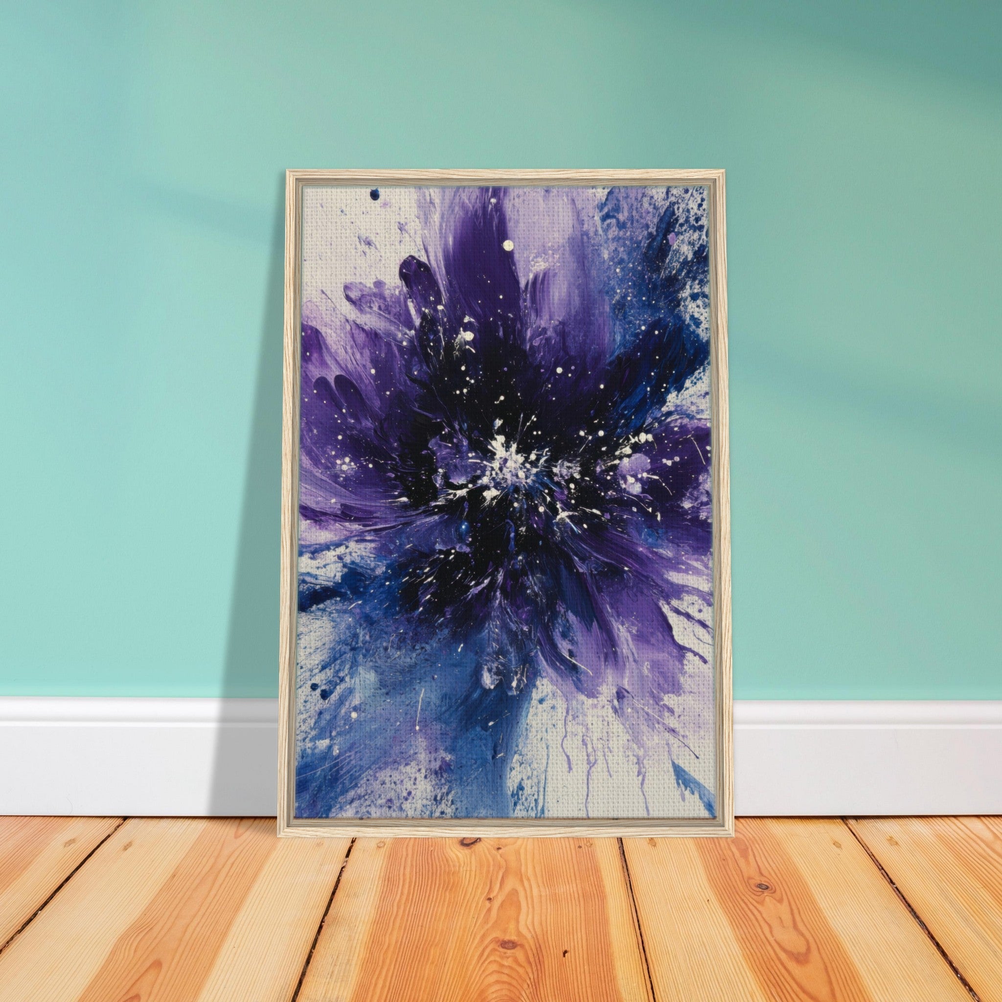 Framed Canvas Portrait - Cosmic Bloom An abstract explosion of deep purple - Shop Ai Art WebShop - Digital Art online Store