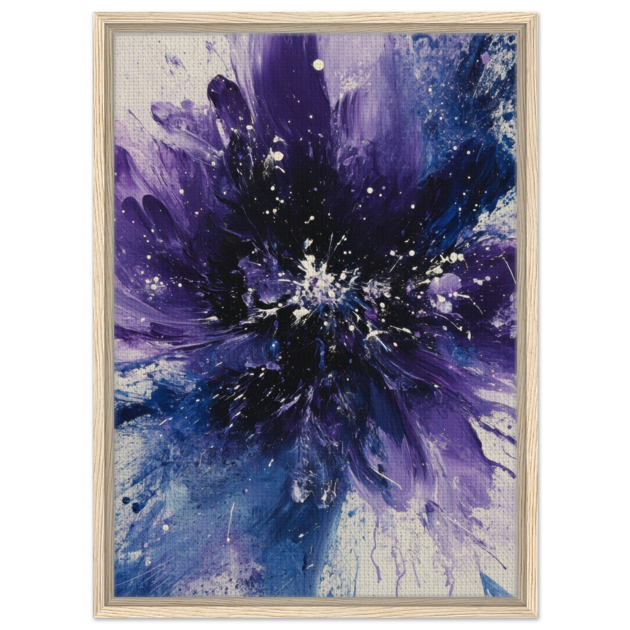 Framed Canvas Portrait - Cosmic Bloom An abstract explosion of deep purple - Shop Ai Art WebShop - Digital Art online Store