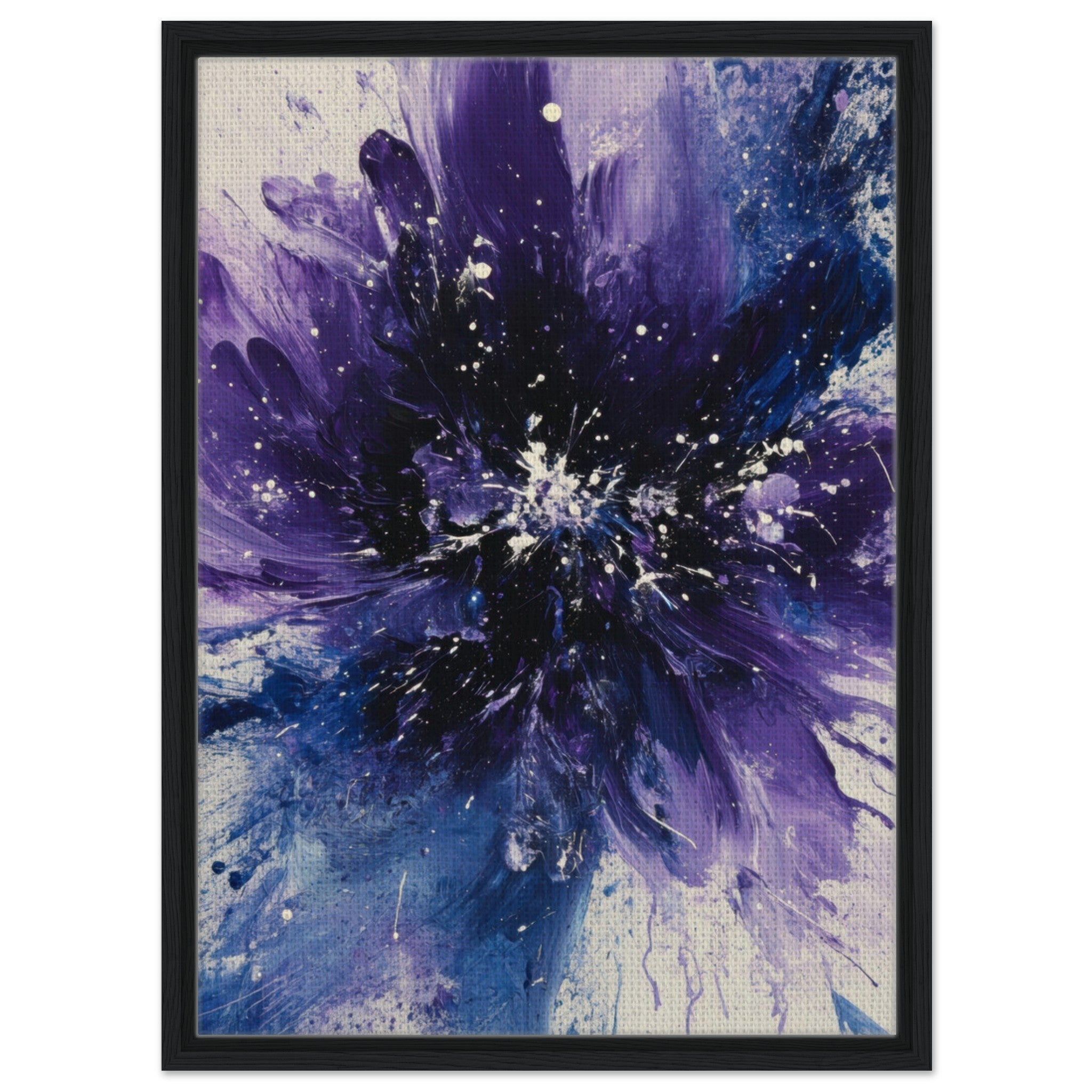 Framed Canvas Portrait - Cosmic Bloom An abstract explosion of deep purple - Shop Ai Art WebShop - Digital Art online Store