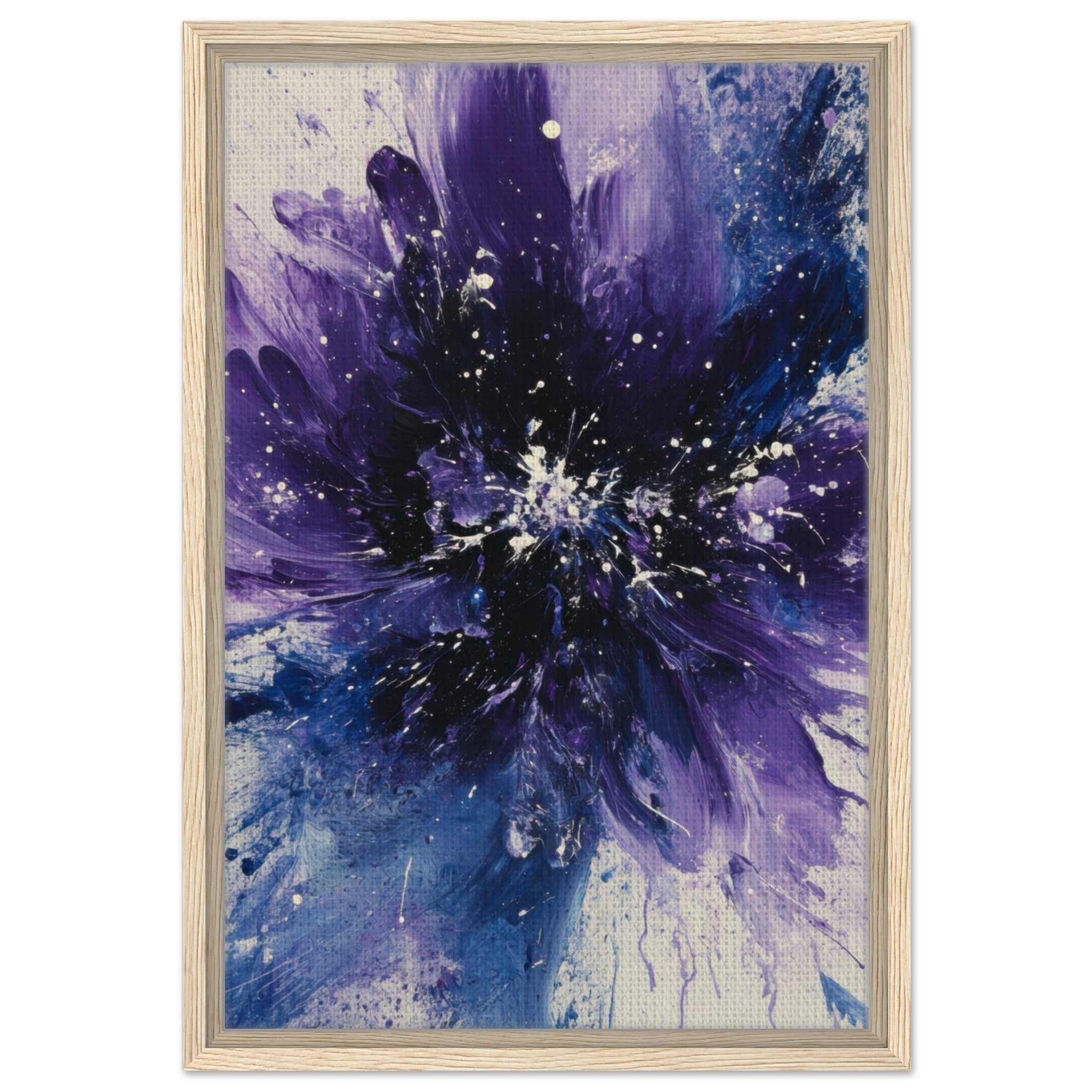 Framed Canvas Portrait - Cosmic Bloom An abstract explosion of deep purple - Shop Ai Art WebShop - Digital Art online Store