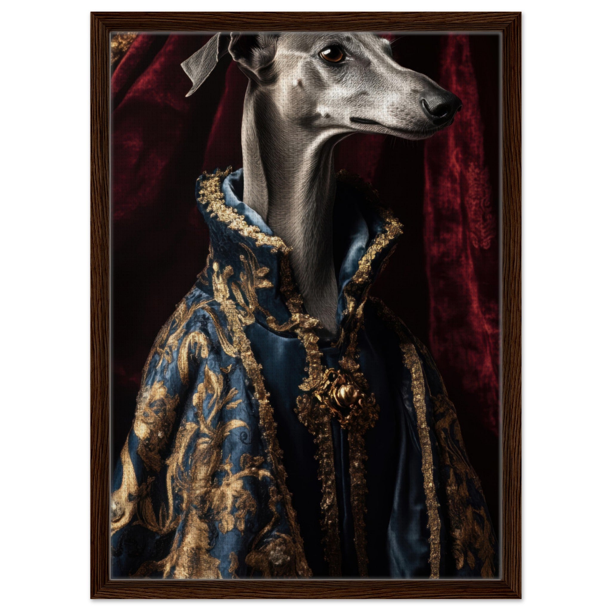Framed Canvas Portrait - Elegant Baroque Greyhound Portrait A sleek grey 2 - Shop Ai Art WebShop - Digital Art online Store