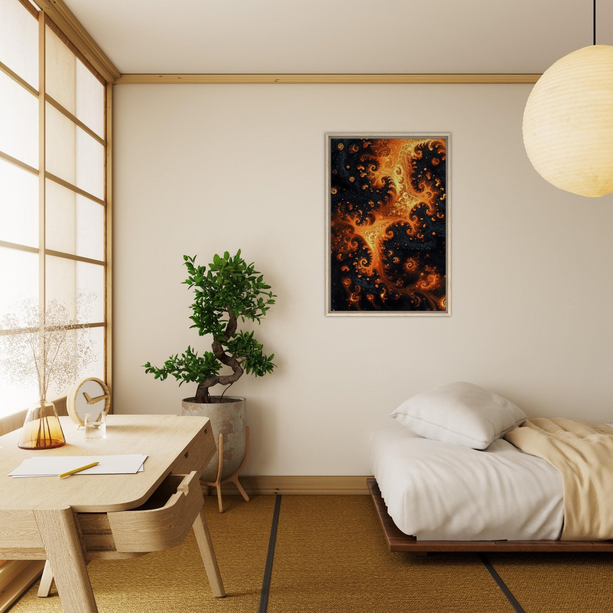 Framed Canvas Portrait - Ember Genesis A volatile burst of molten gold - Shop Ai Art WebShop - Digital Art online Store