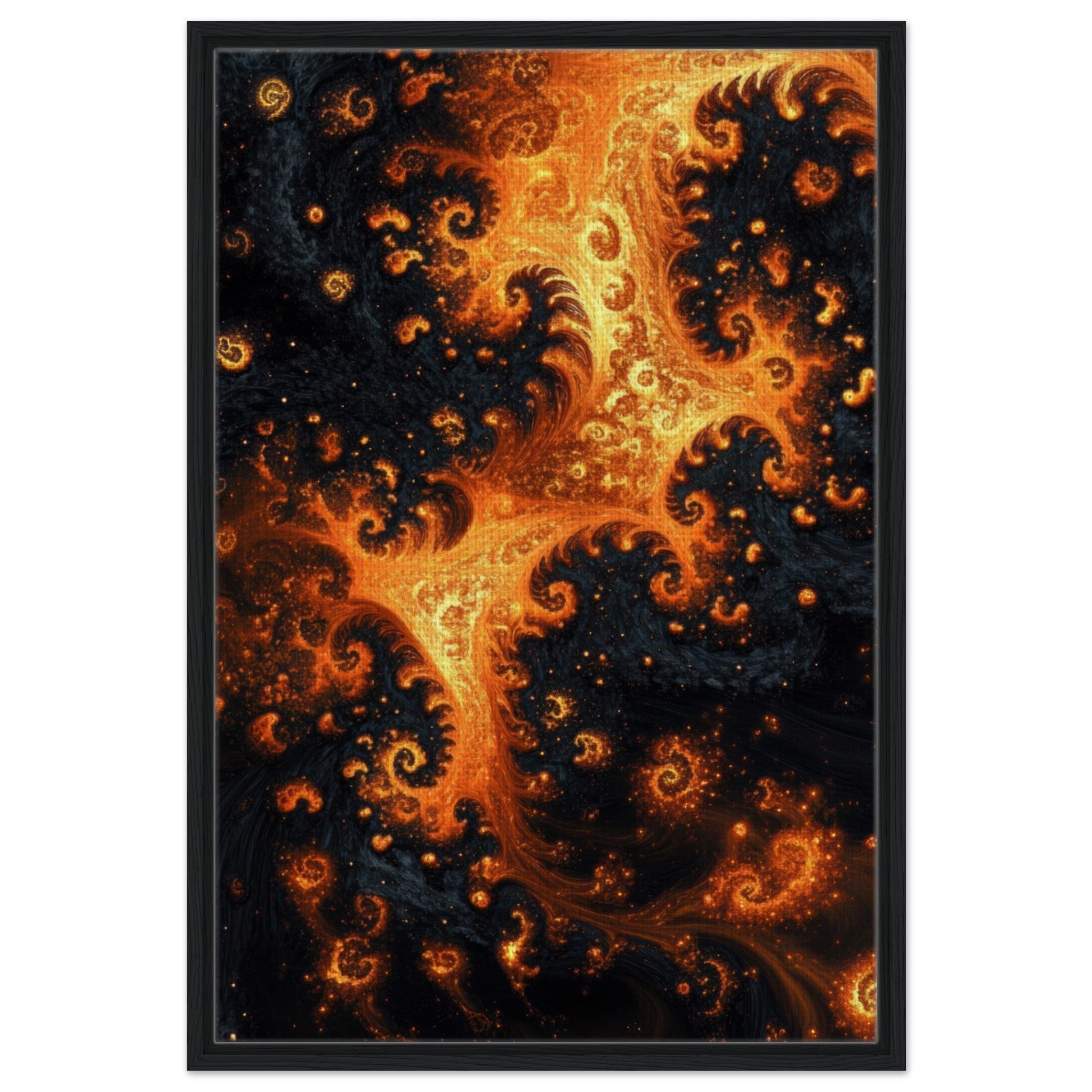 Framed Canvas Portrait - Ember Genesis A volatile burst of molten gold - Shop Ai Art WebShop - Digital Art online Store