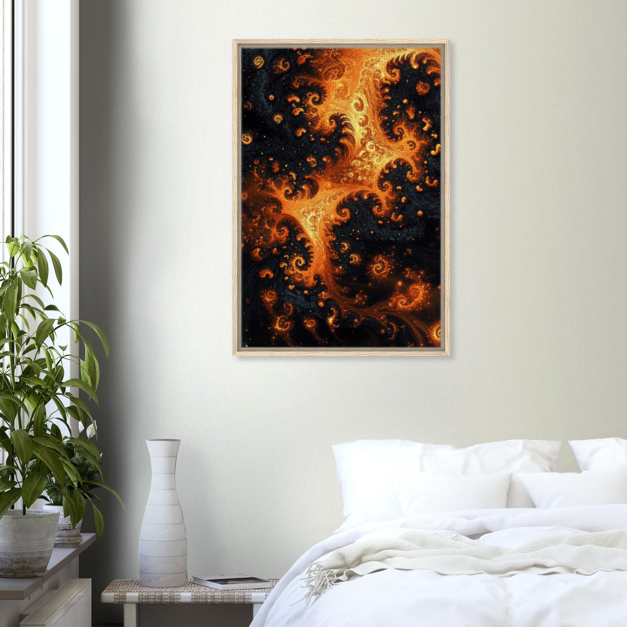 Framed Canvas Portrait - Ember Genesis A volatile burst of molten gold - Shop Ai Art WebShop - Digital Art online Store