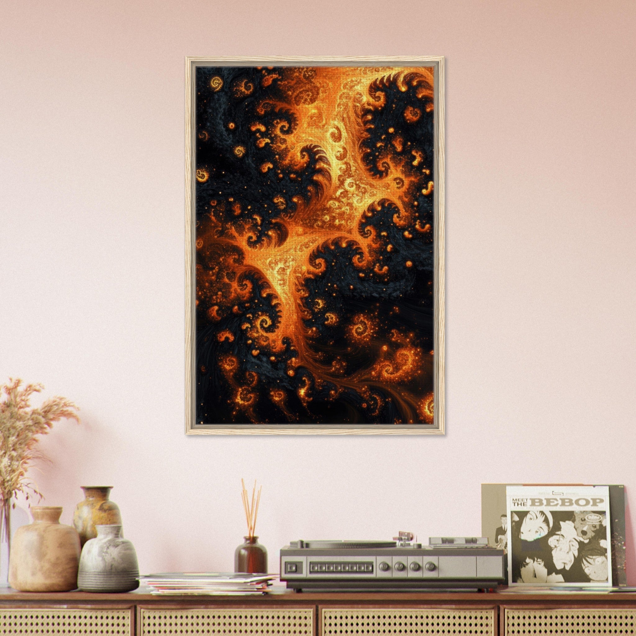 Framed Canvas Portrait - Ember Genesis A volatile burst of molten gold - Shop Ai Art WebShop - Digital Art online Store
