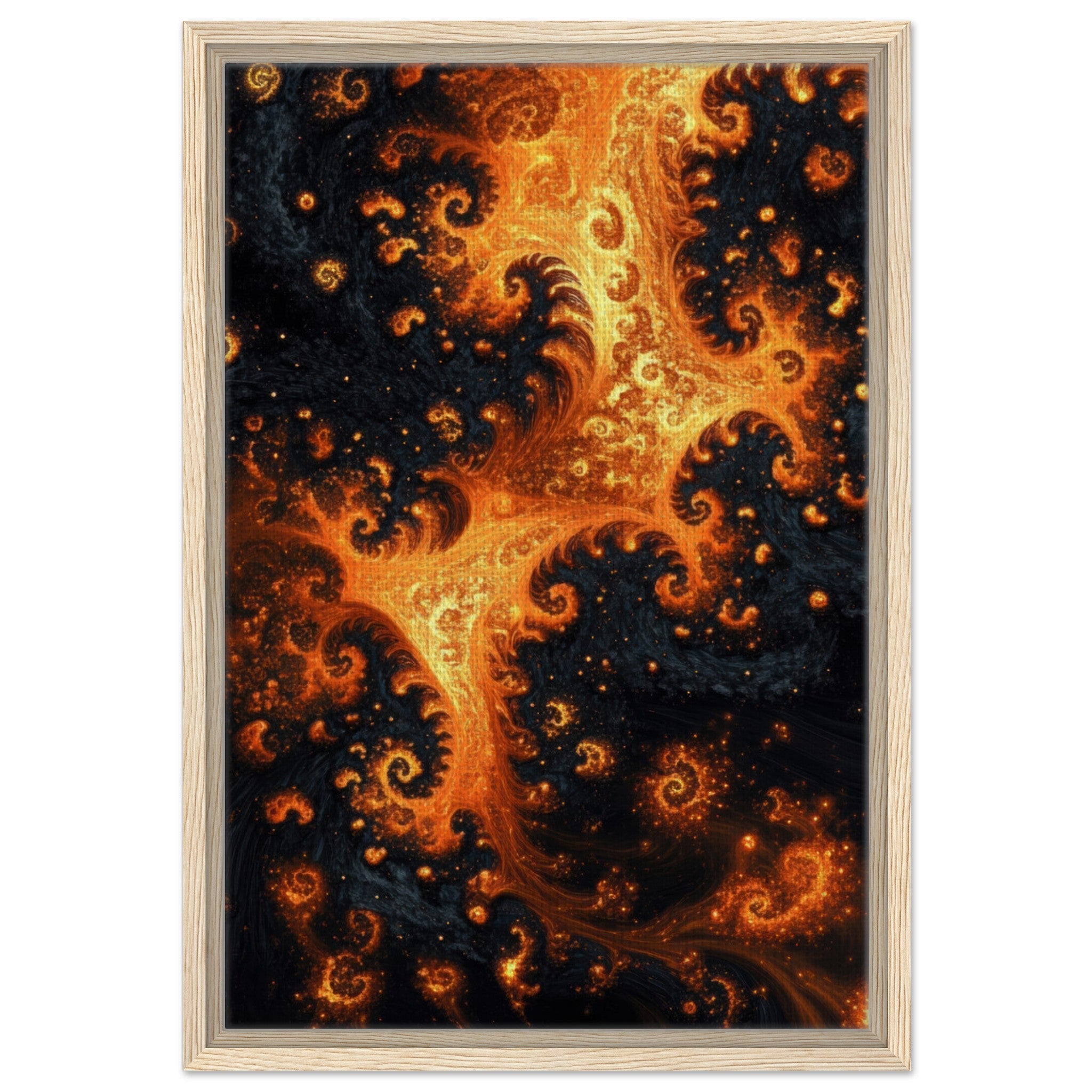 Framed Canvas Portrait - Ember Genesis A volatile burst of molten gold - Shop Ai Art WebShop - Digital Art online Store