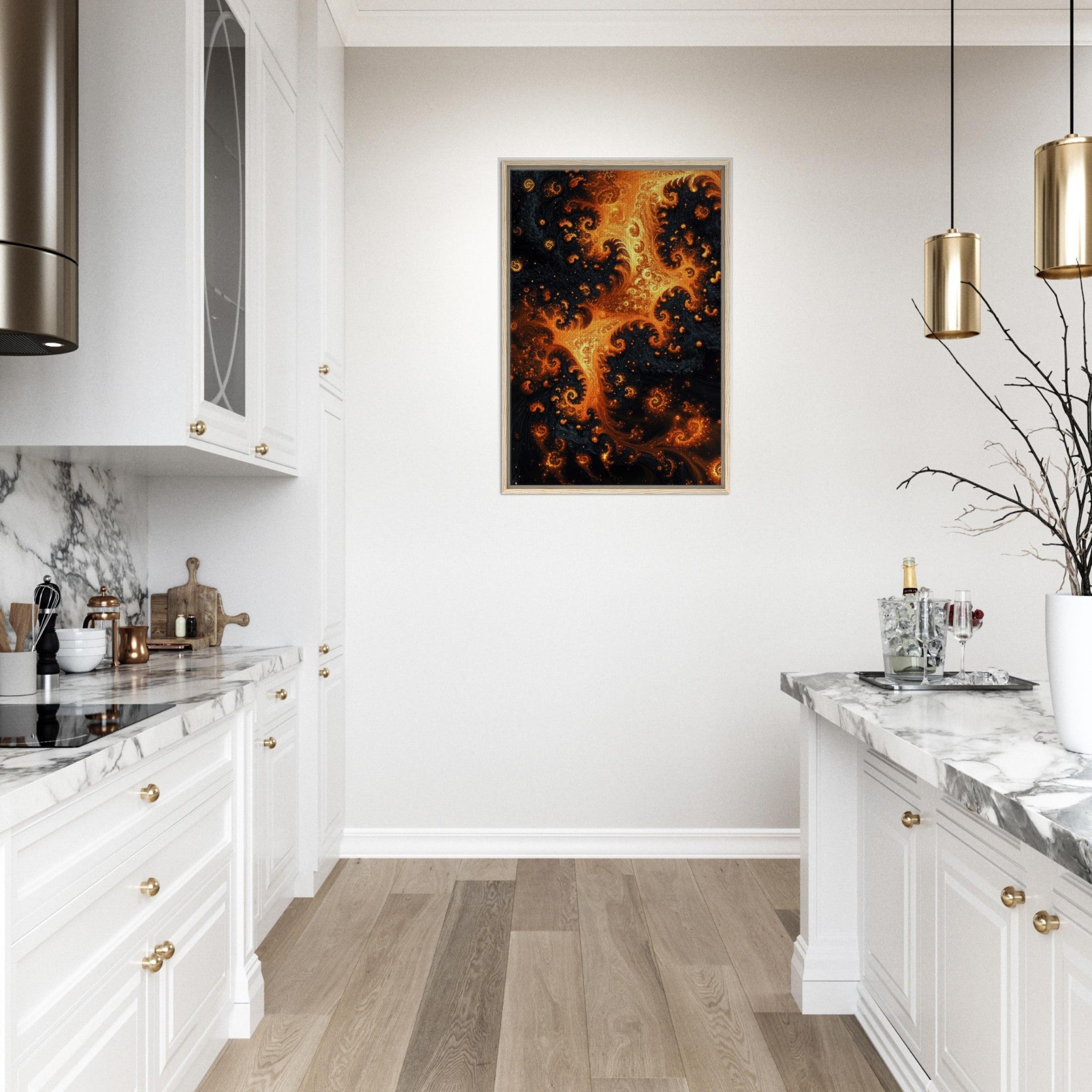 Framed Canvas Portrait - Ember Genesis A volatile burst of molten gold - Shop Ai Art WebShop - Digital Art online Store