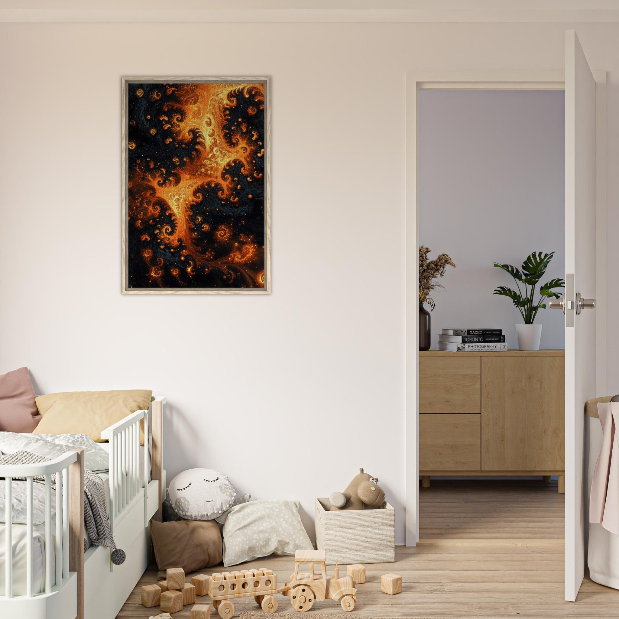 Framed Canvas Portrait - Ember Genesis A volatile burst of molten gold - Shop Ai Art WebShop - Digital Art online Store