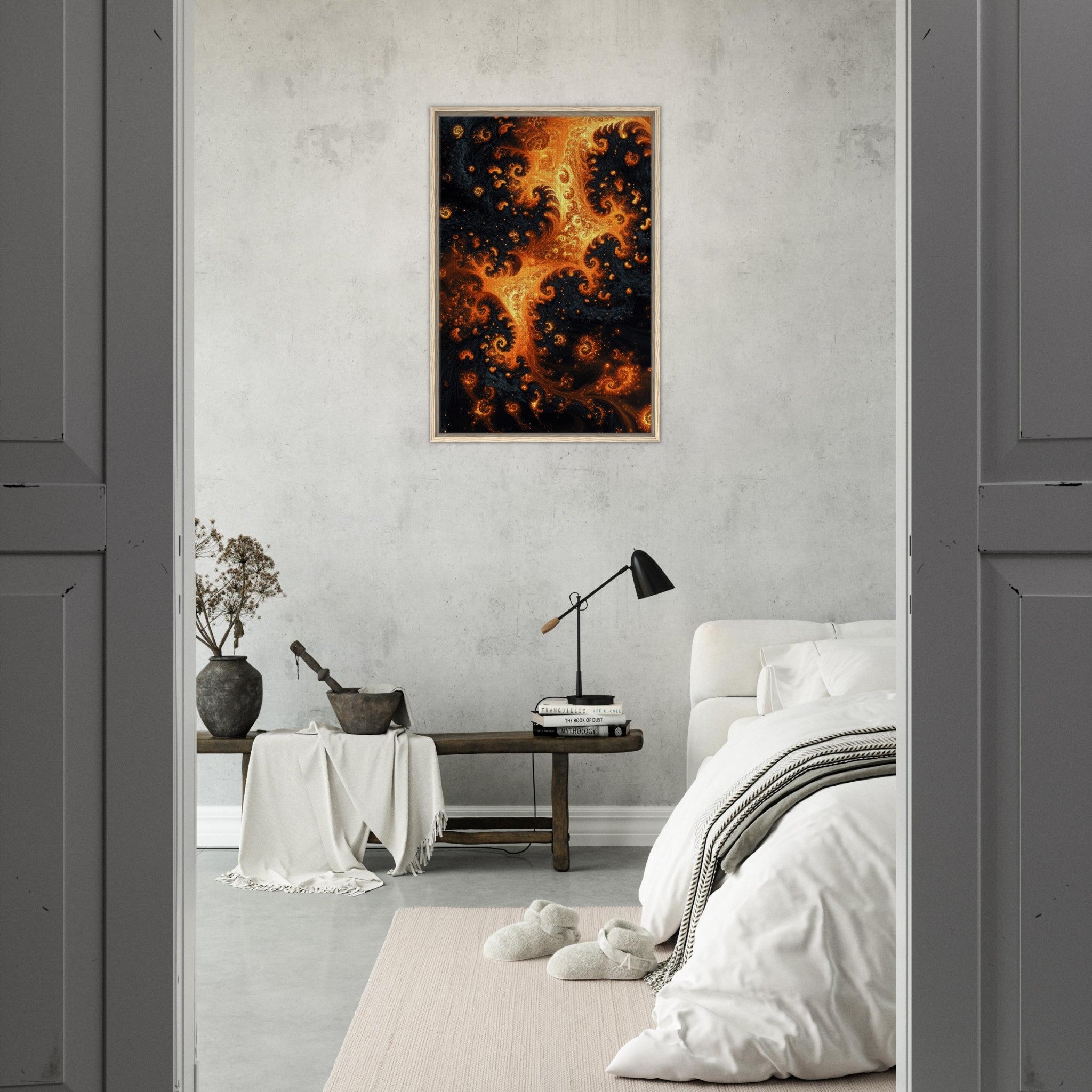 Framed Canvas Portrait - Ember Genesis A volatile burst of molten gold - Shop Ai Art WebShop - Digital Art online Store