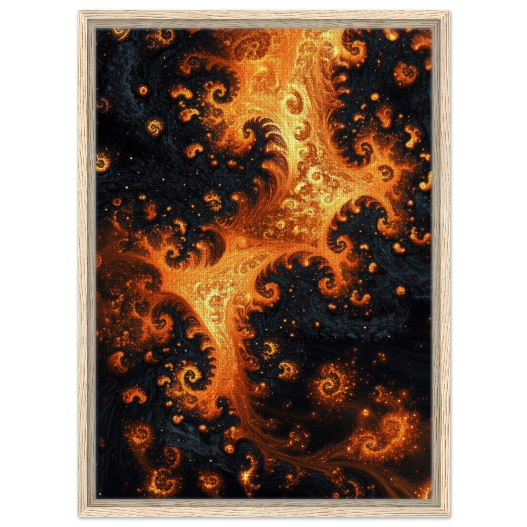 Framed Canvas Portrait - Ember Genesis A volatile burst of molten gold - Shop Ai Art WebShop - Digital Art online Store