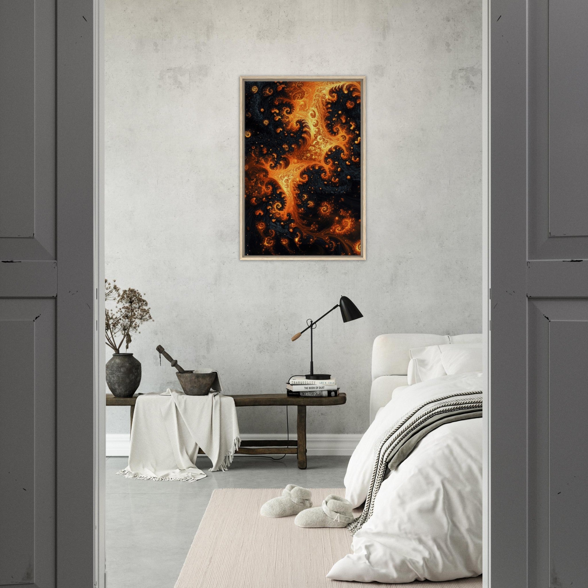Framed Canvas Portrait - Ember Genesis A volatile burst of molten gold - Shop Ai Art WebShop - Digital Art online Store