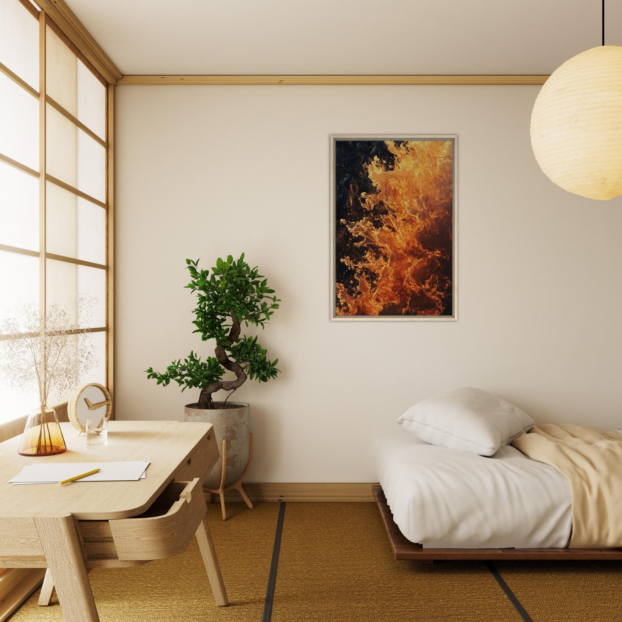 Framed Canvas Portrait - Ember Genesis A volatile burst of molten gold 7 - Shop Ai Art WebShop - Digital Art online Store