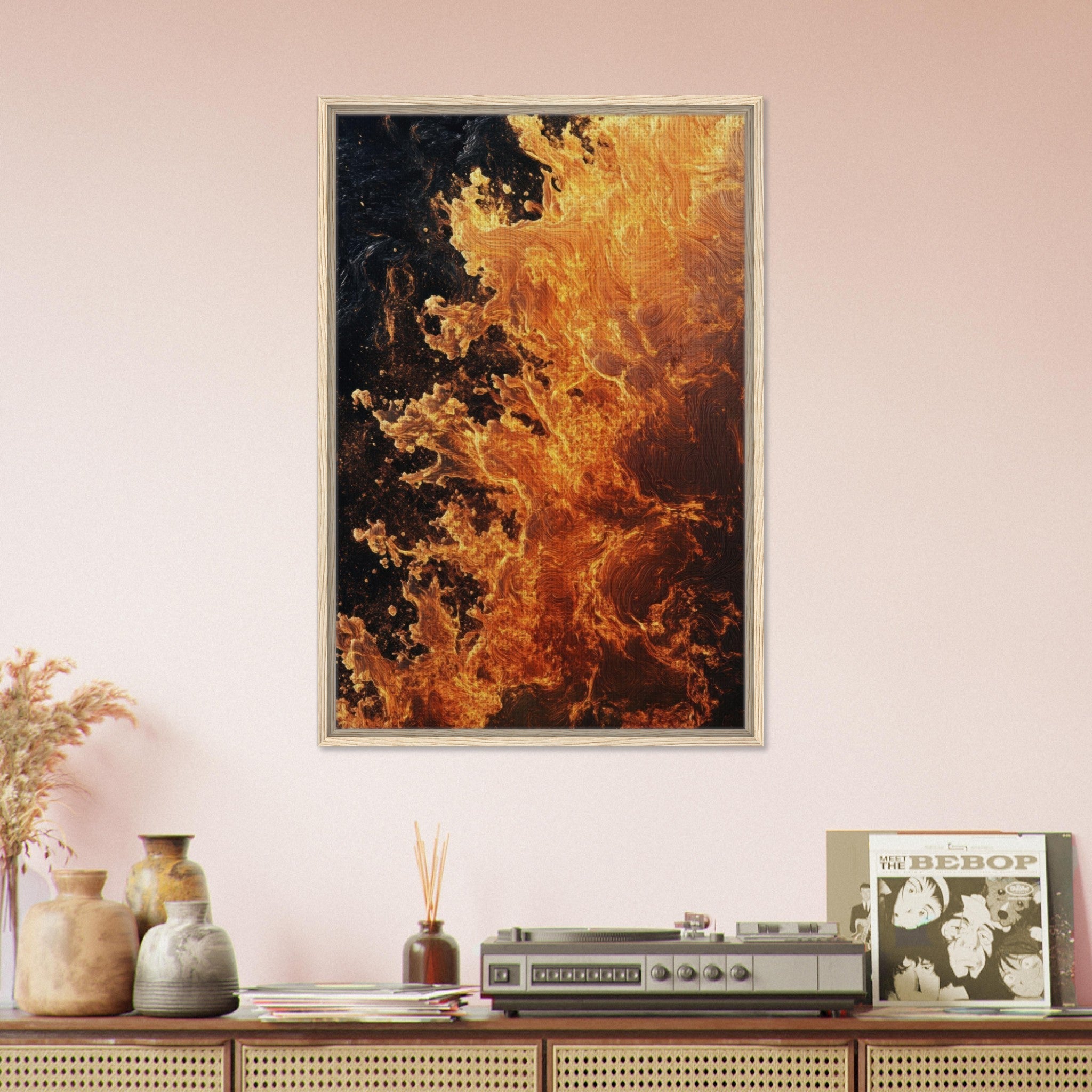 Framed Canvas Portrait - Ember Genesis A volatile burst of molten gold 7 - Shop Ai Art WebShop - Digital Art online Store