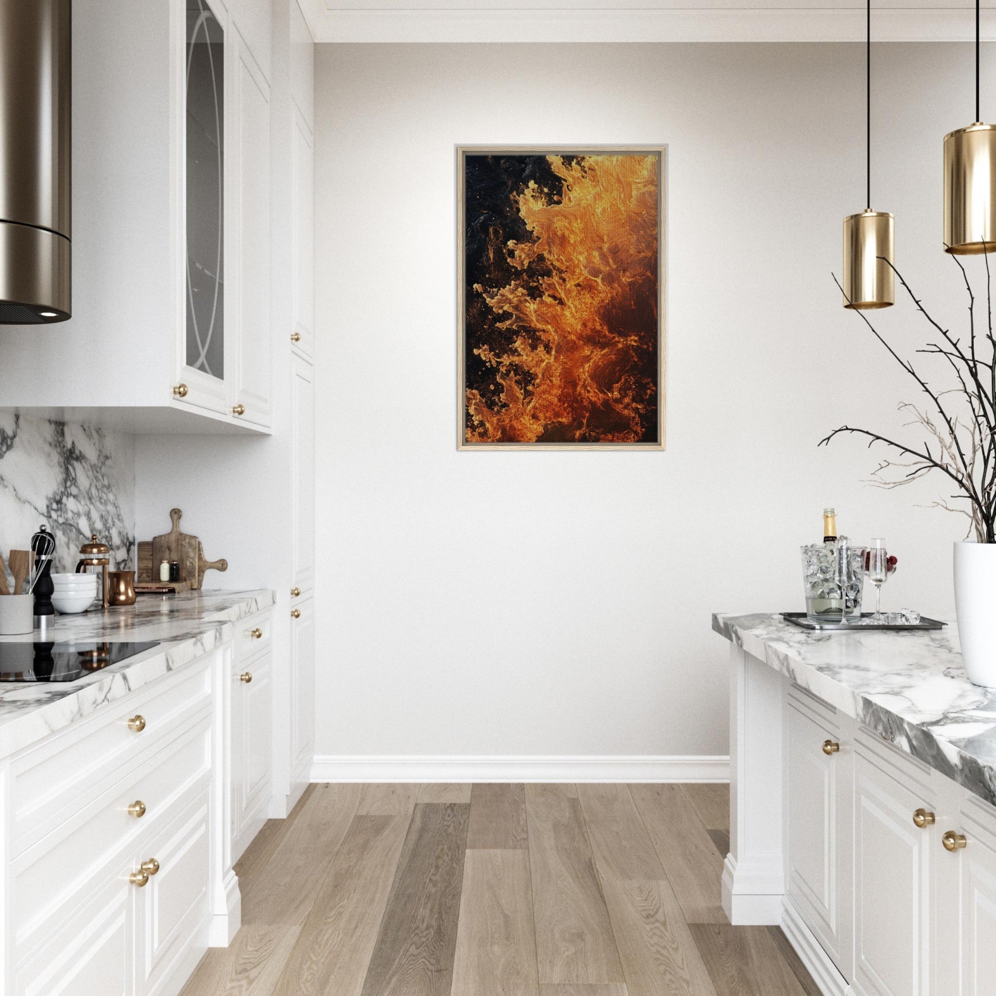 Framed Canvas Portrait - Ember Genesis A volatile burst of molten gold 7 - Shop Ai Art WebShop - Digital Art online Store