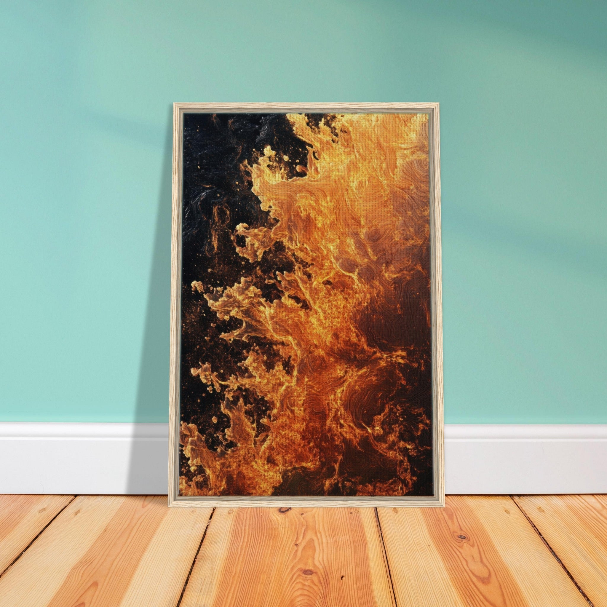 Framed Canvas Portrait - Ember Genesis A volatile burst of molten gold 7 - Shop Ai Art WebShop - Digital Art online Store