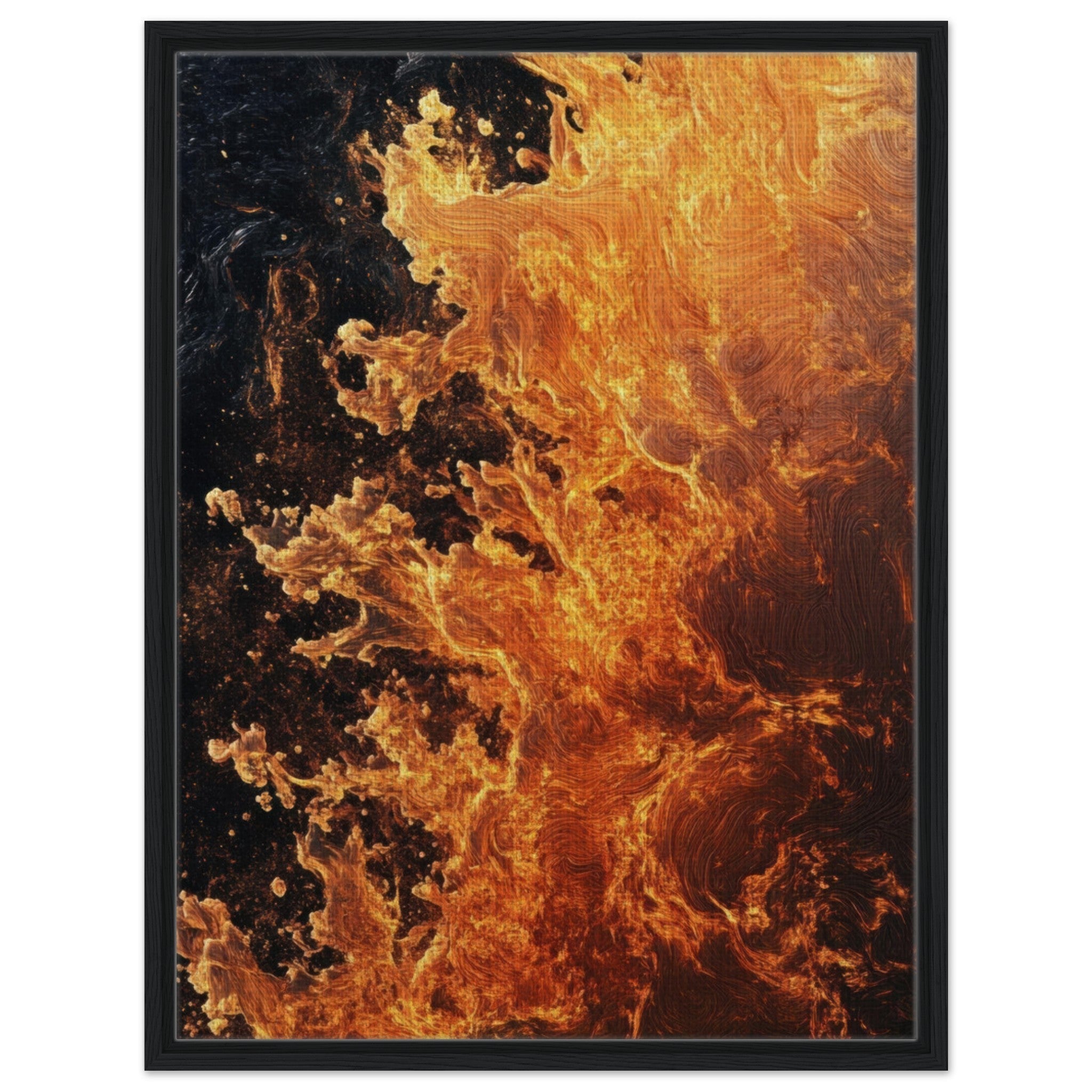 Framed Canvas Portrait - Ember Genesis A volatile burst of molten gold 7 - Shop Ai Art WebShop - Digital Art online Store