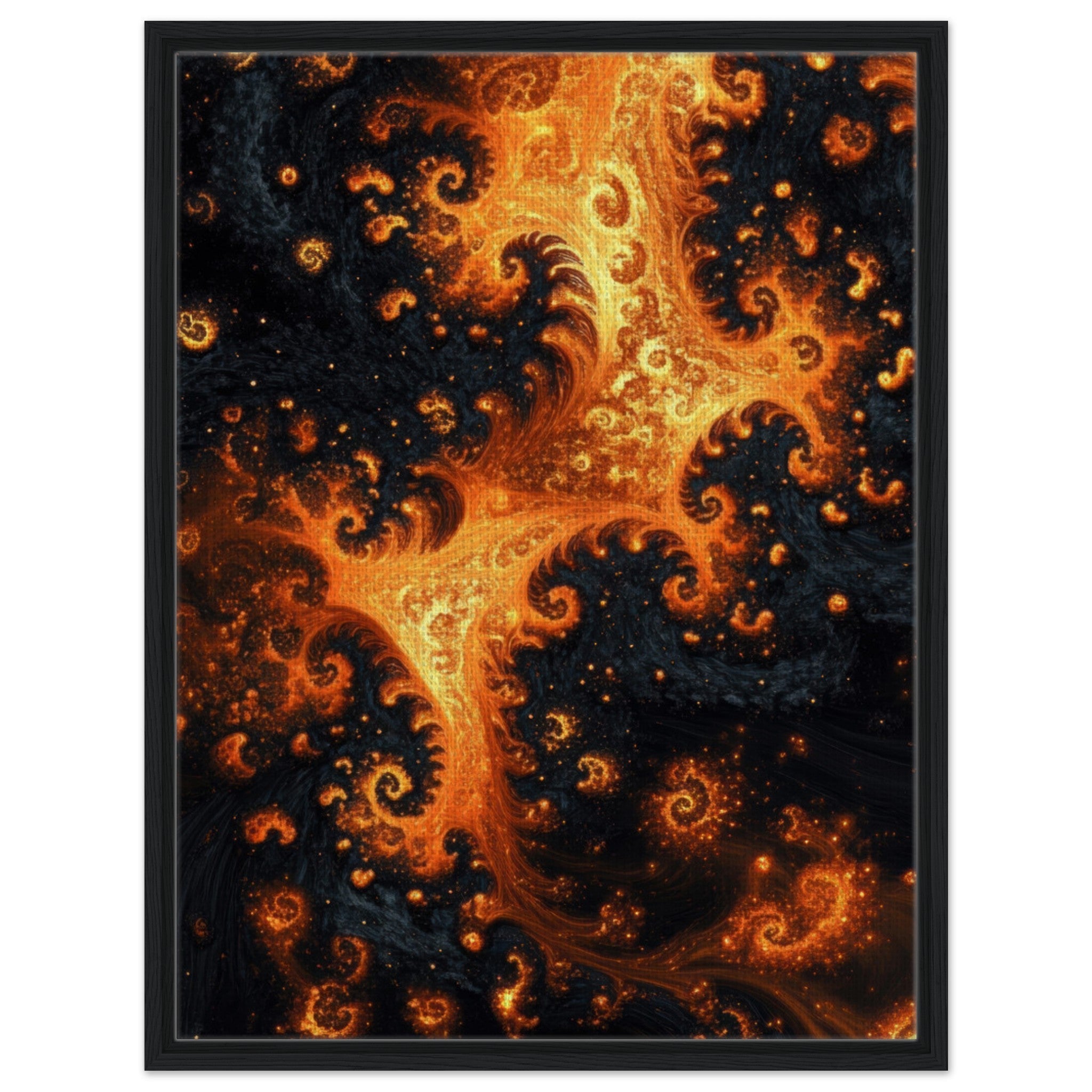 Framed Canvas Portrait - Ember Genesis A volatile burst of molten gold - Shop Ai Art WebShop - Digital Art online Store