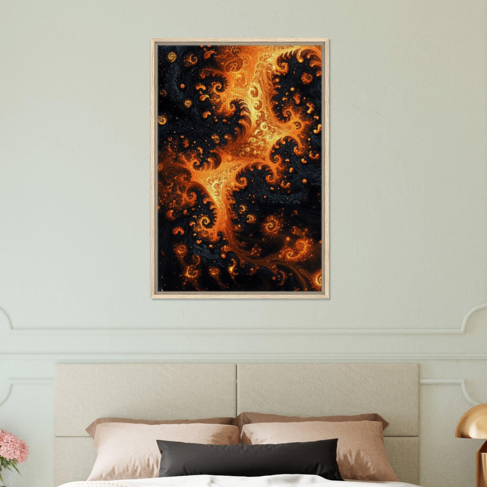 Framed Canvas Portrait - Ember Genesis A volatile burst of molten gold - Shop Ai Art WebShop - Digital Art online Store
