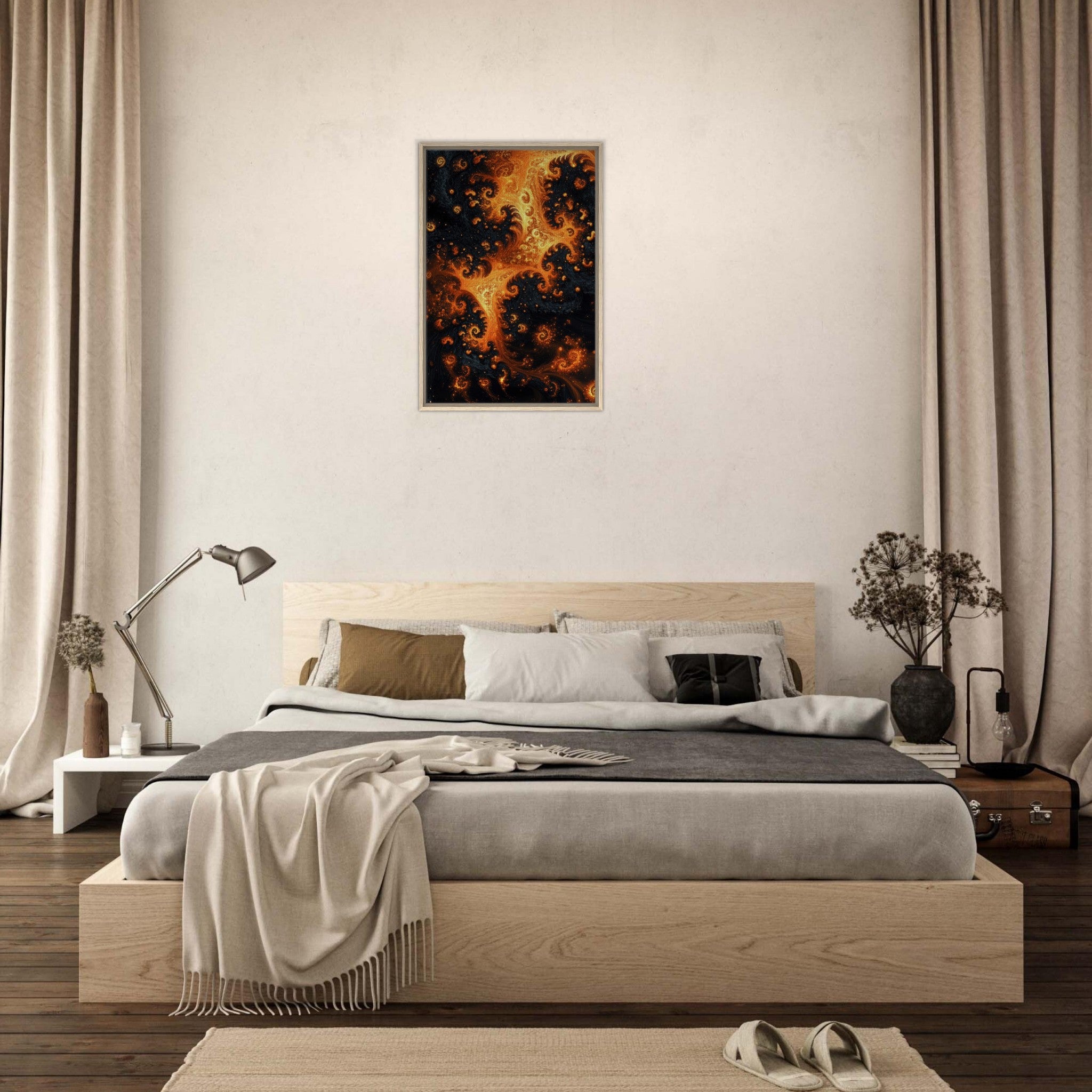 Framed Canvas Portrait - Ember Genesis A volatile burst of molten gold - Shop Ai Art WebShop - Digital Art online Store