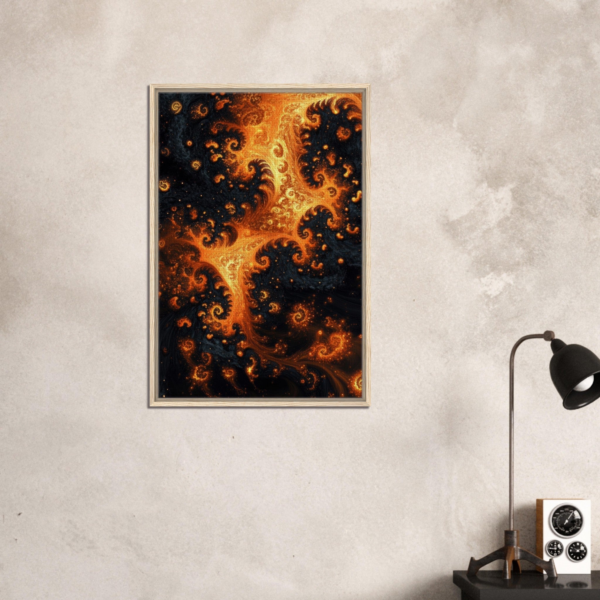 Framed Canvas Portrait - Ember Genesis A volatile burst of molten gold - Shop Ai Art WebShop - Digital Art online Store