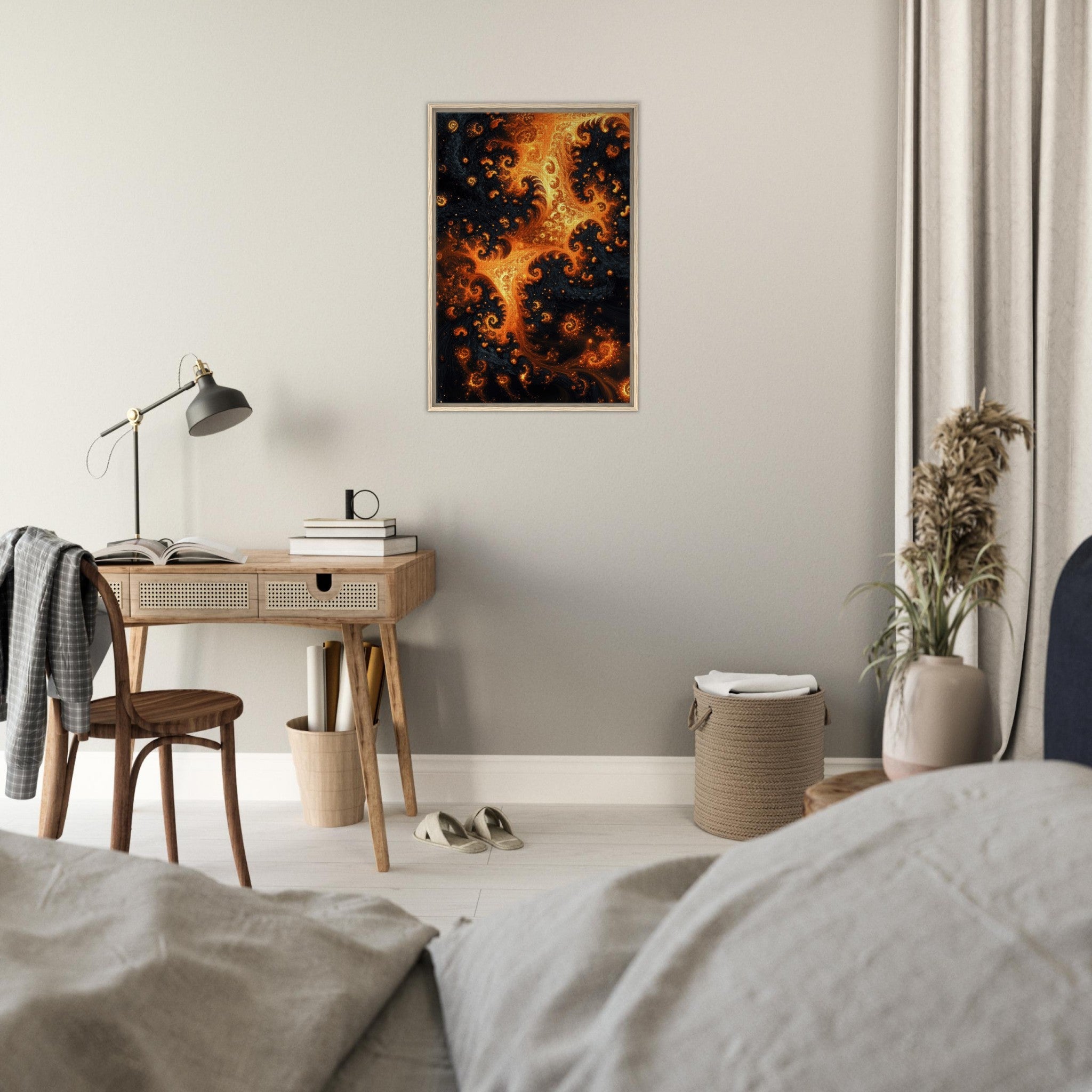 Framed Canvas Portrait - Ember Genesis A volatile burst of molten gold - Shop Ai Art WebShop - Digital Art online Store