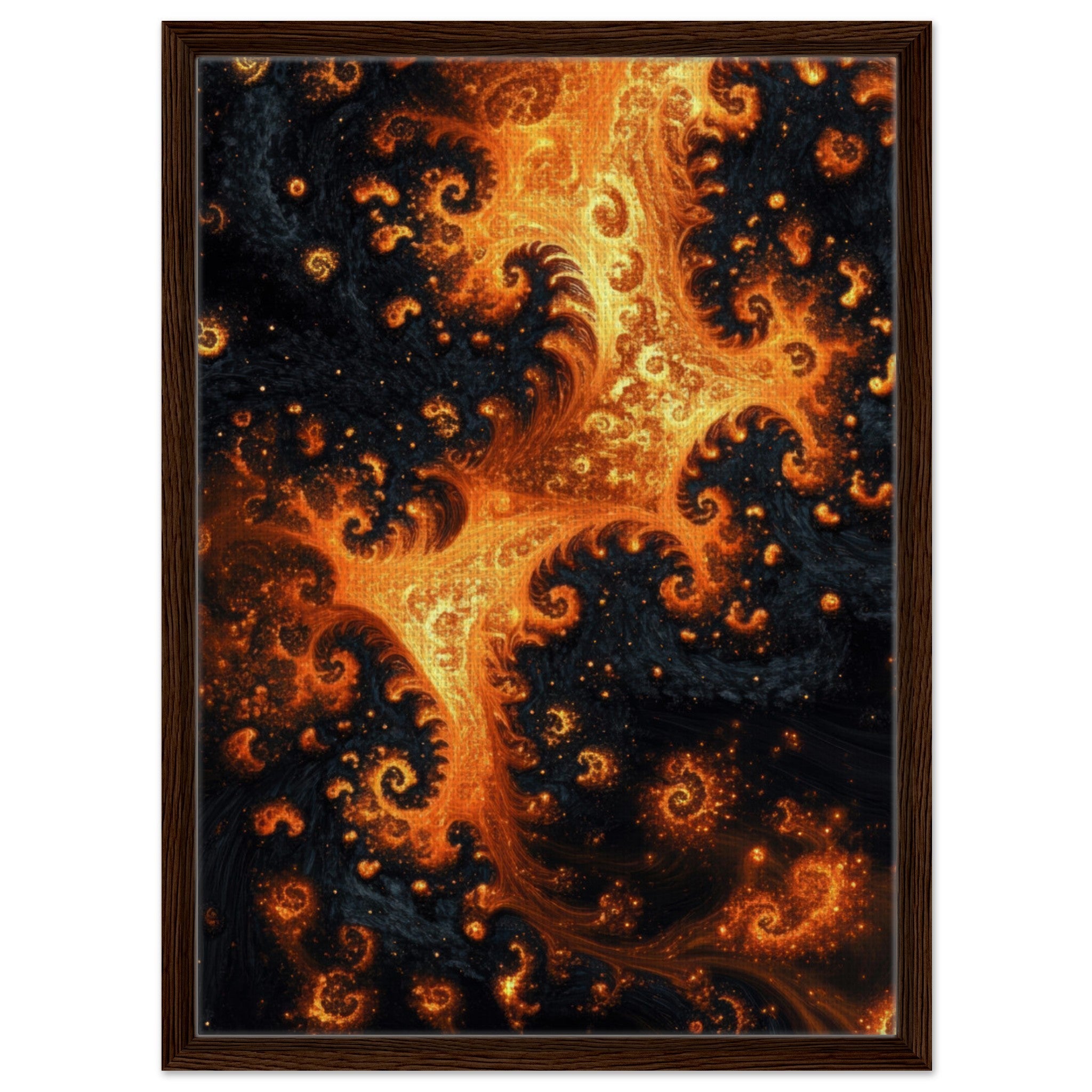 Framed Canvas Portrait - Ember Genesis A volatile burst of molten gold - Shop Ai Art WebShop - Digital Art online Store