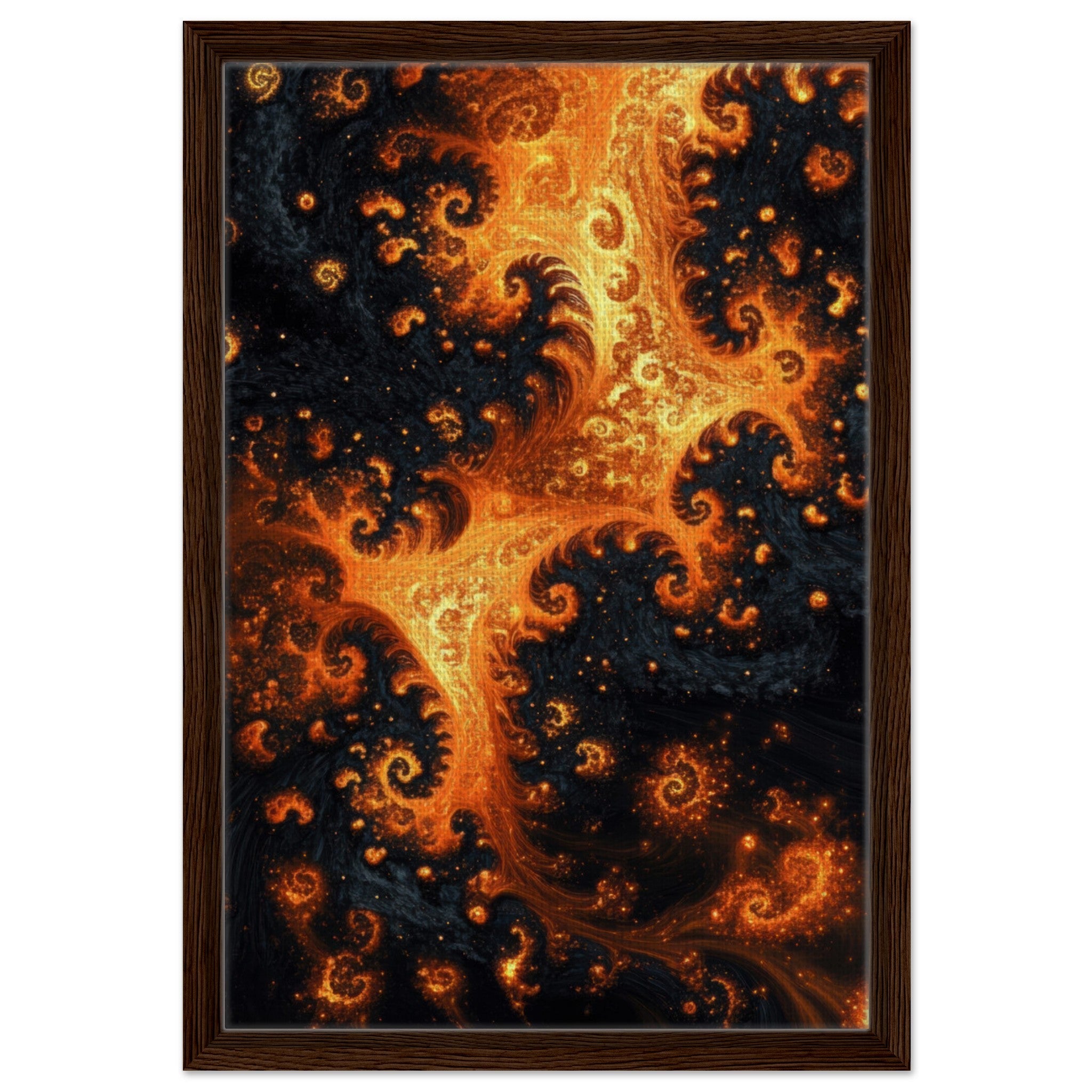 Framed Canvas Portrait - Ember Genesis A volatile burst of molten gold - Shop Ai Art WebShop - Digital Art online Store