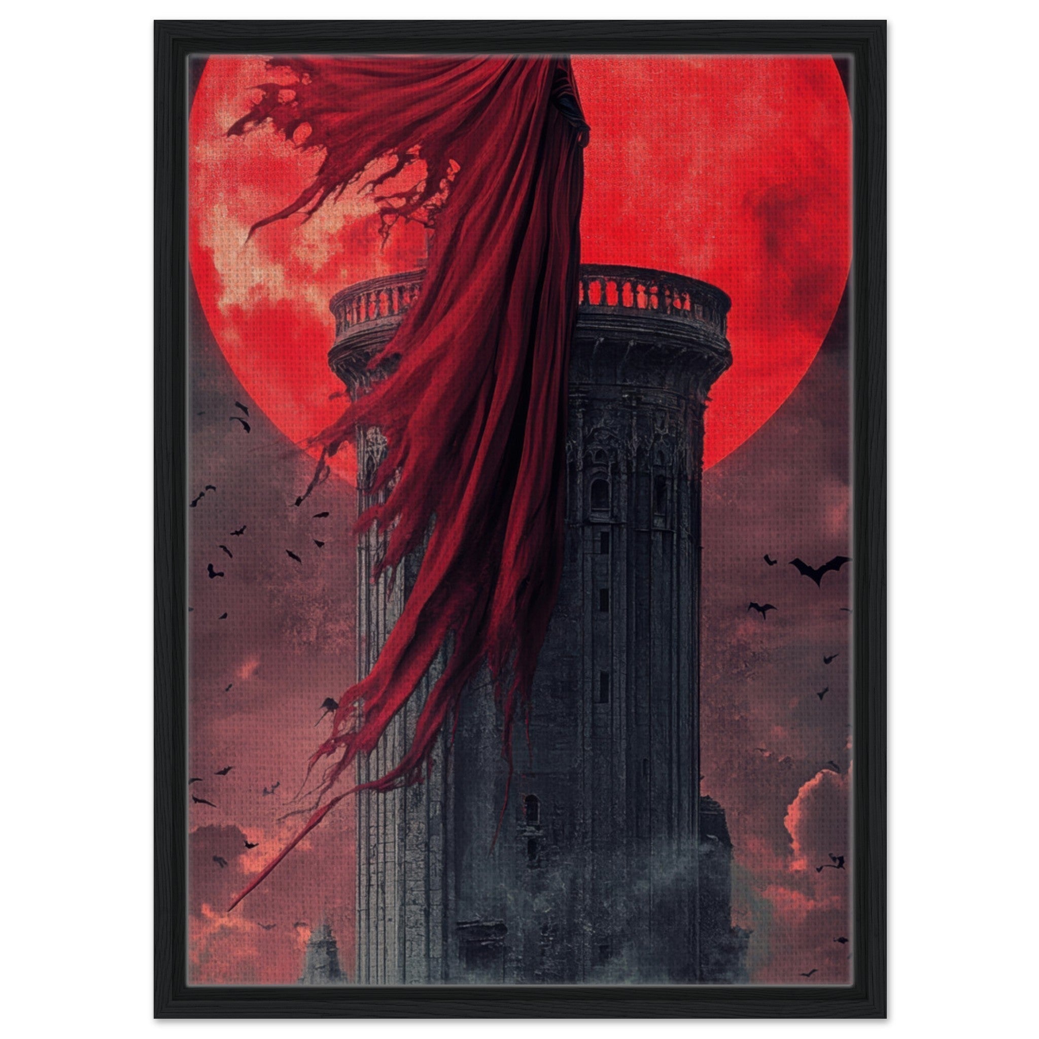 Framed Canvas Portrait - Gothic Vampire Sorcerer in a Moonlit Castle 6 - Shop Ai Art WebShop - Digital Art online Store