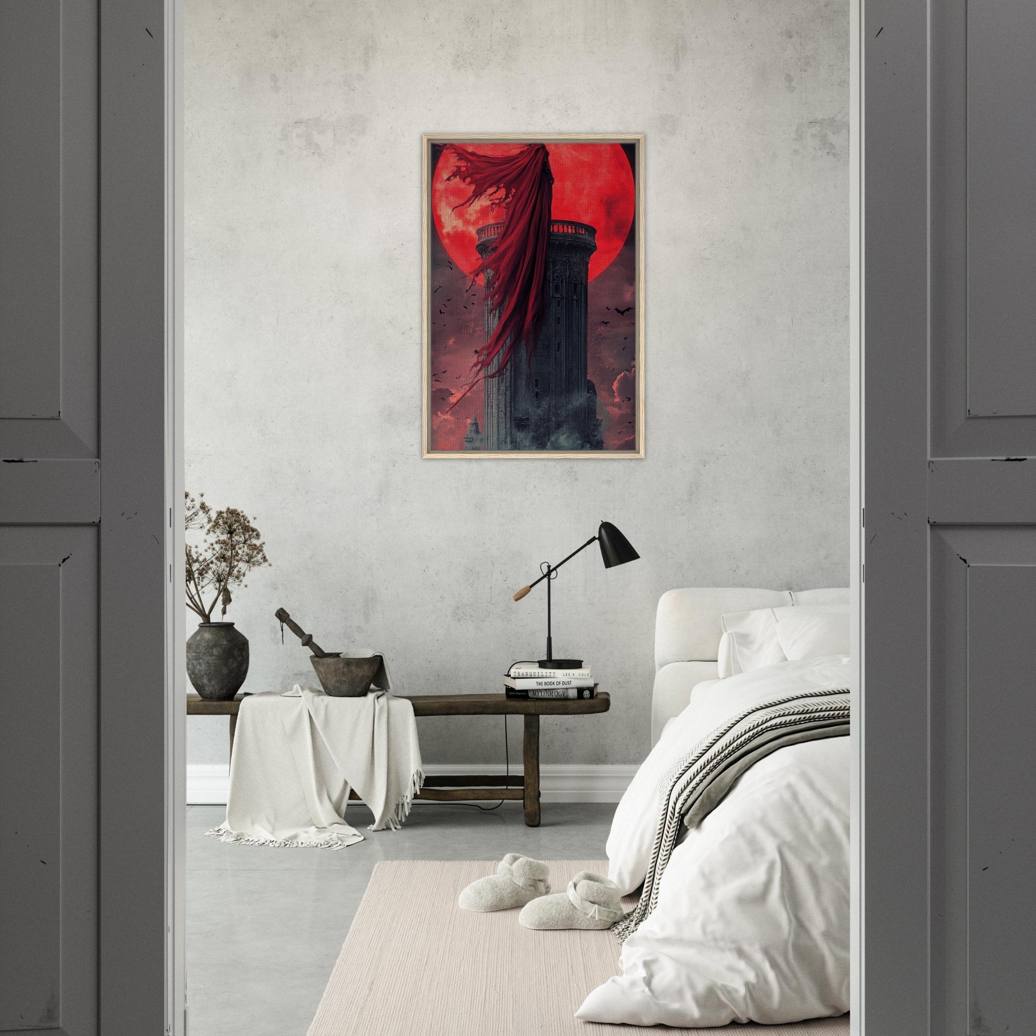 Framed Canvas Portrait - Gothic Vampire Sorcerer in a Moonlit Castle 6 - Shop Ai Art WebShop - Digital Art online Store