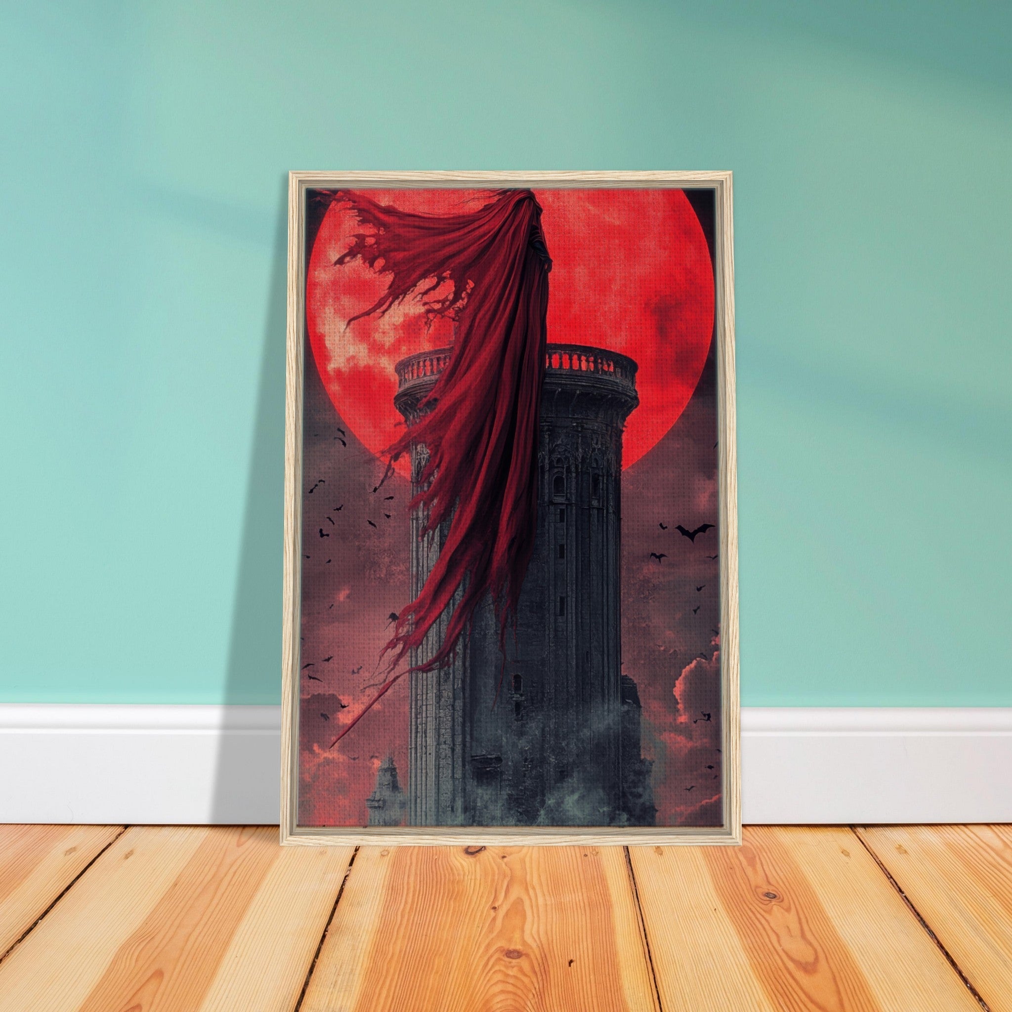 Framed Canvas Portrait - Gothic Vampire Sorcerer in a Moonlit Castle 6 - Shop Ai Art WebShop - Digital Art online Store