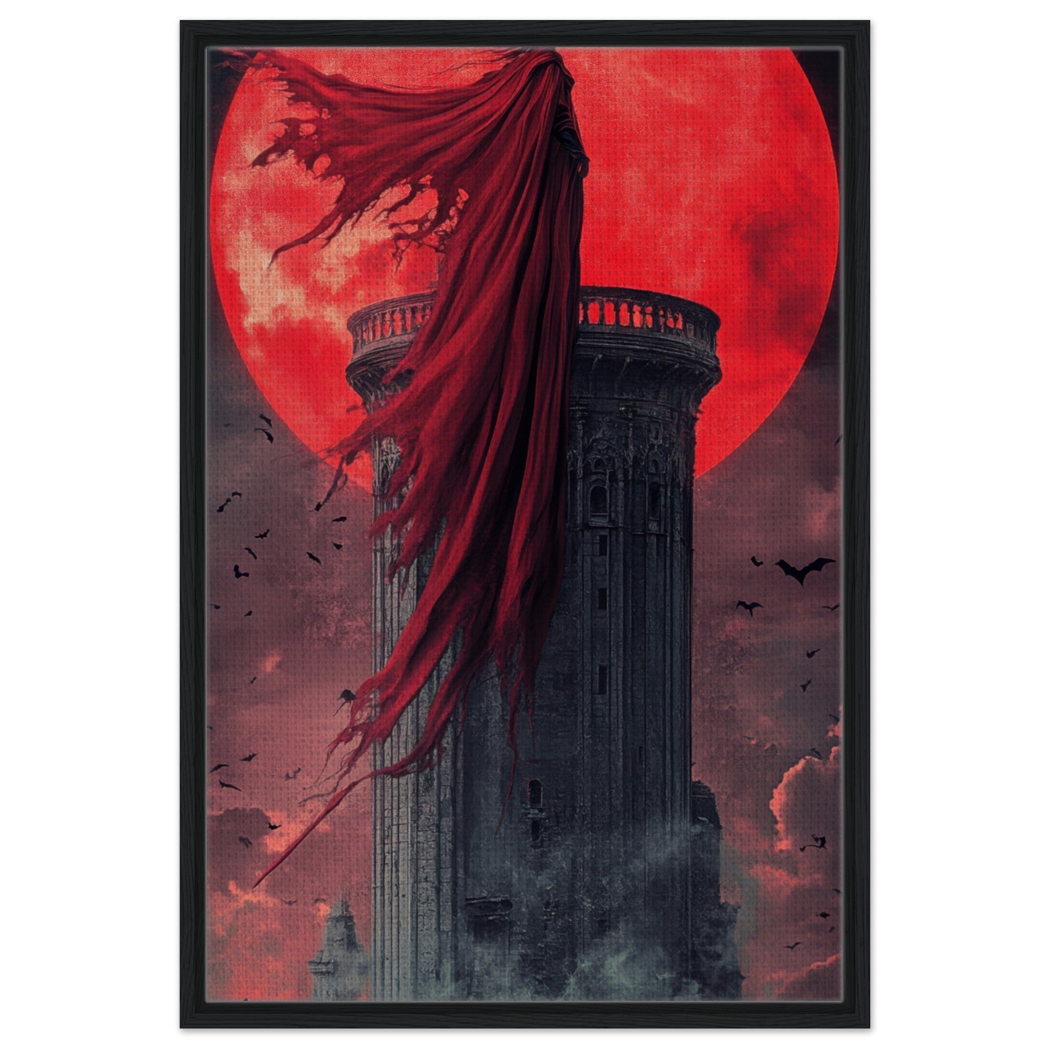 Framed Canvas Portrait - Gothic Vampire Sorcerer in a Moonlit Castle 6 - Shop Ai Art WebShop - Digital Art online Store