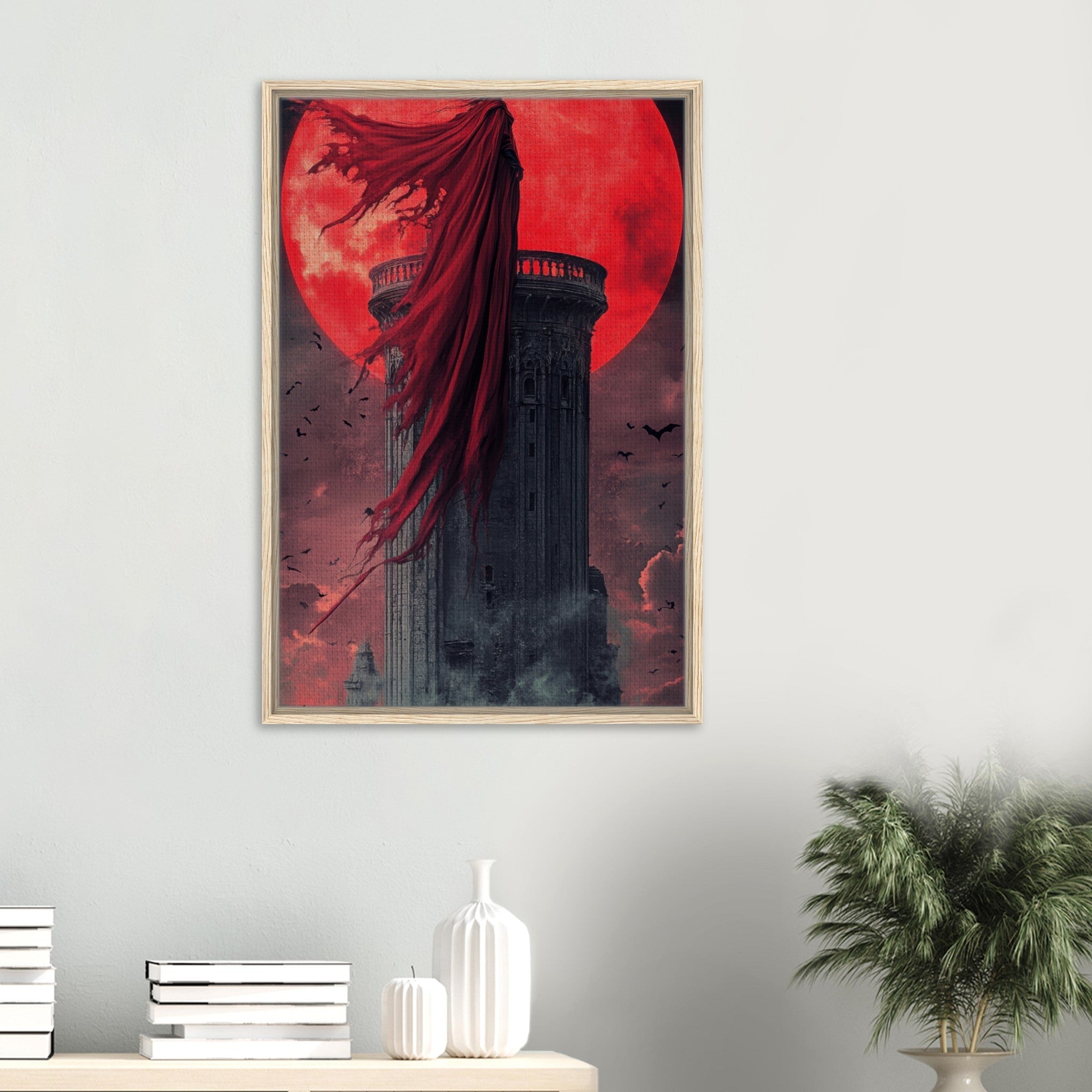 Framed Canvas Portrait - Gothic Vampire Sorcerer in a Moonlit Castle 6 - Shop Ai Art WebShop - Digital Art online Store