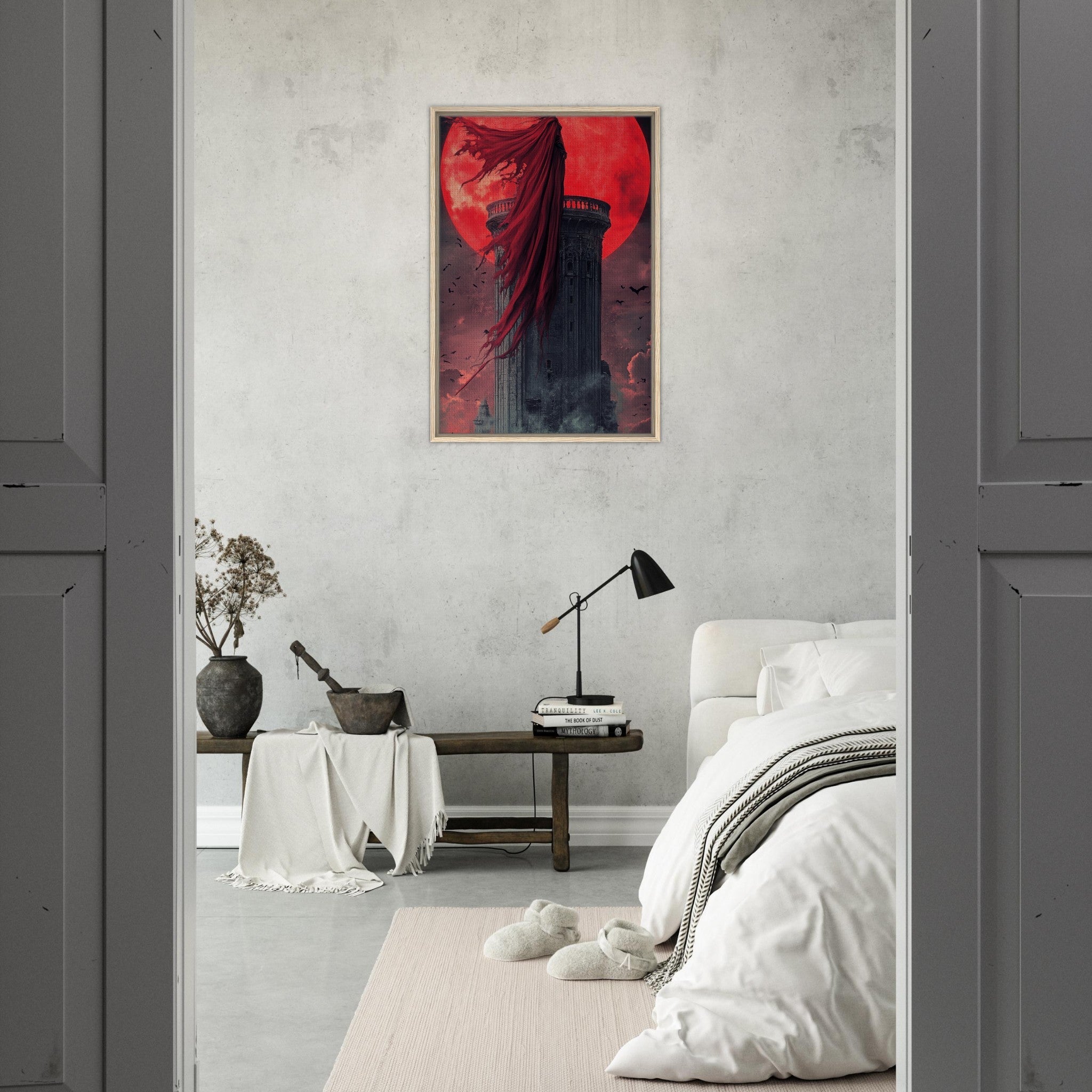 Framed Canvas Portrait - Gothic Vampire Sorcerer in a Moonlit Castle 6 - Shop Ai Art WebShop - Digital Art online Store