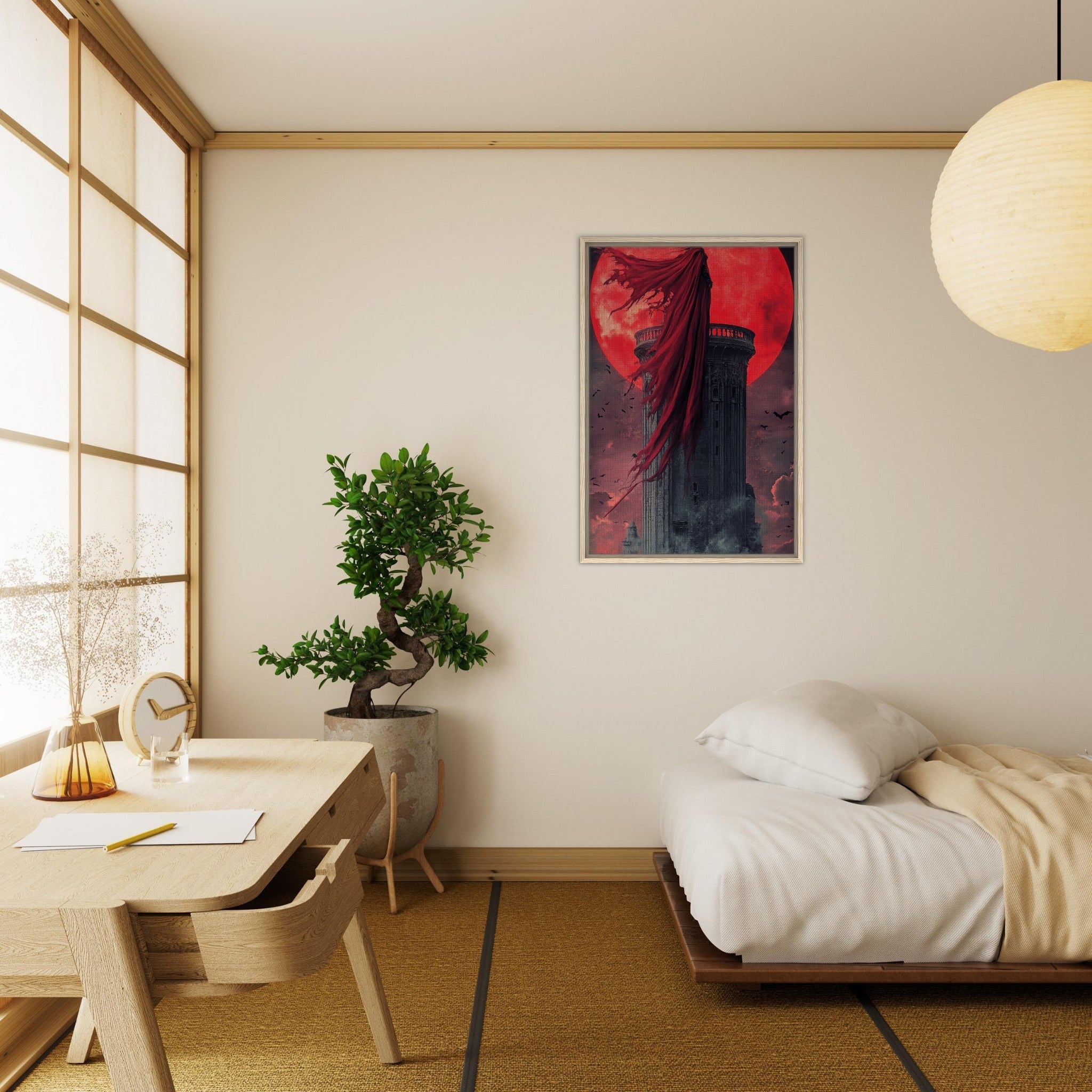Framed Canvas Portrait - Gothic Vampire Sorcerer in a Moonlit Castle 6 - Shop Ai Art WebShop - Digital Art online Store
