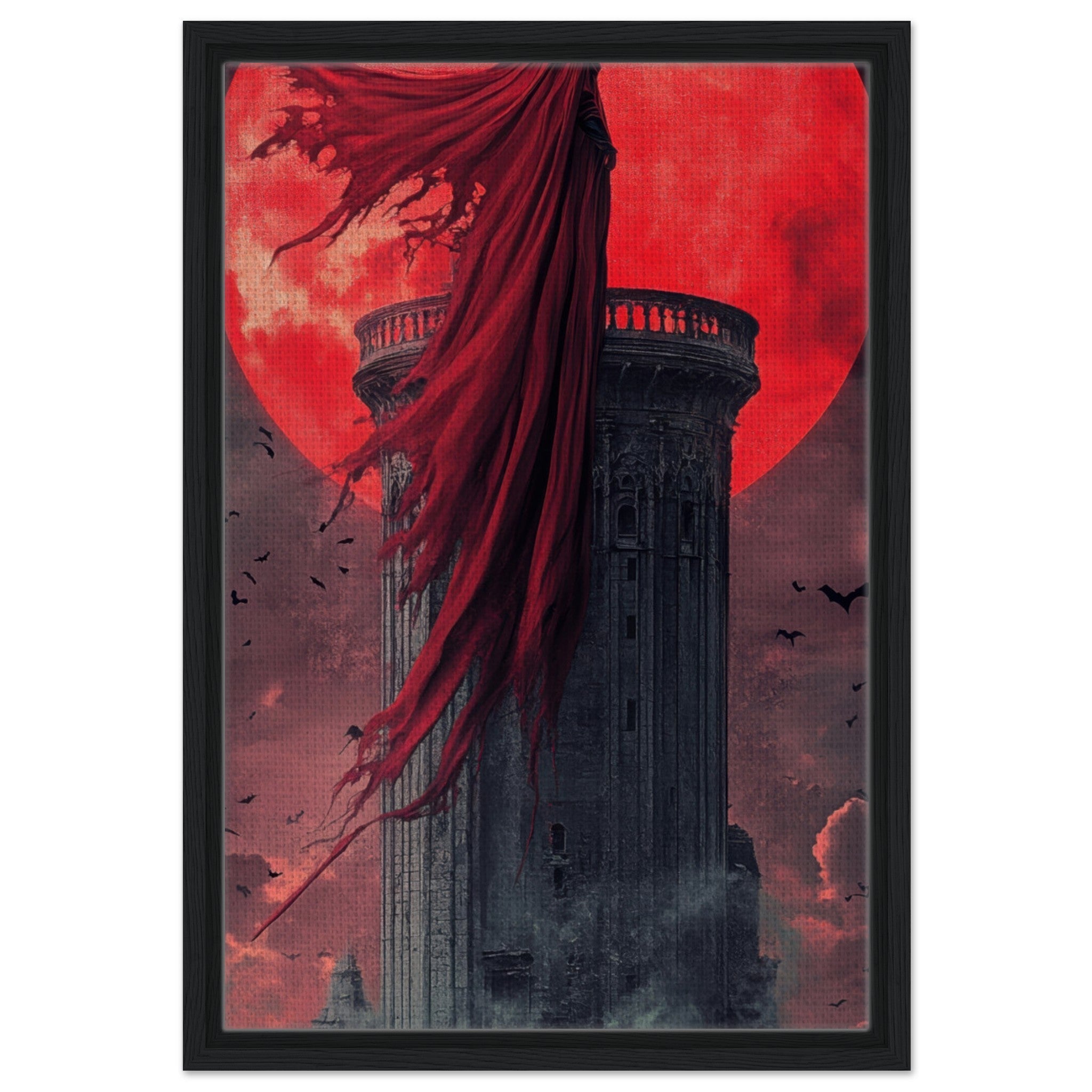 Framed Canvas Portrait - Gothic Vampire Sorcerer in a Moonlit Castle 6 - Shop Ai Art WebShop - Digital Art online Store