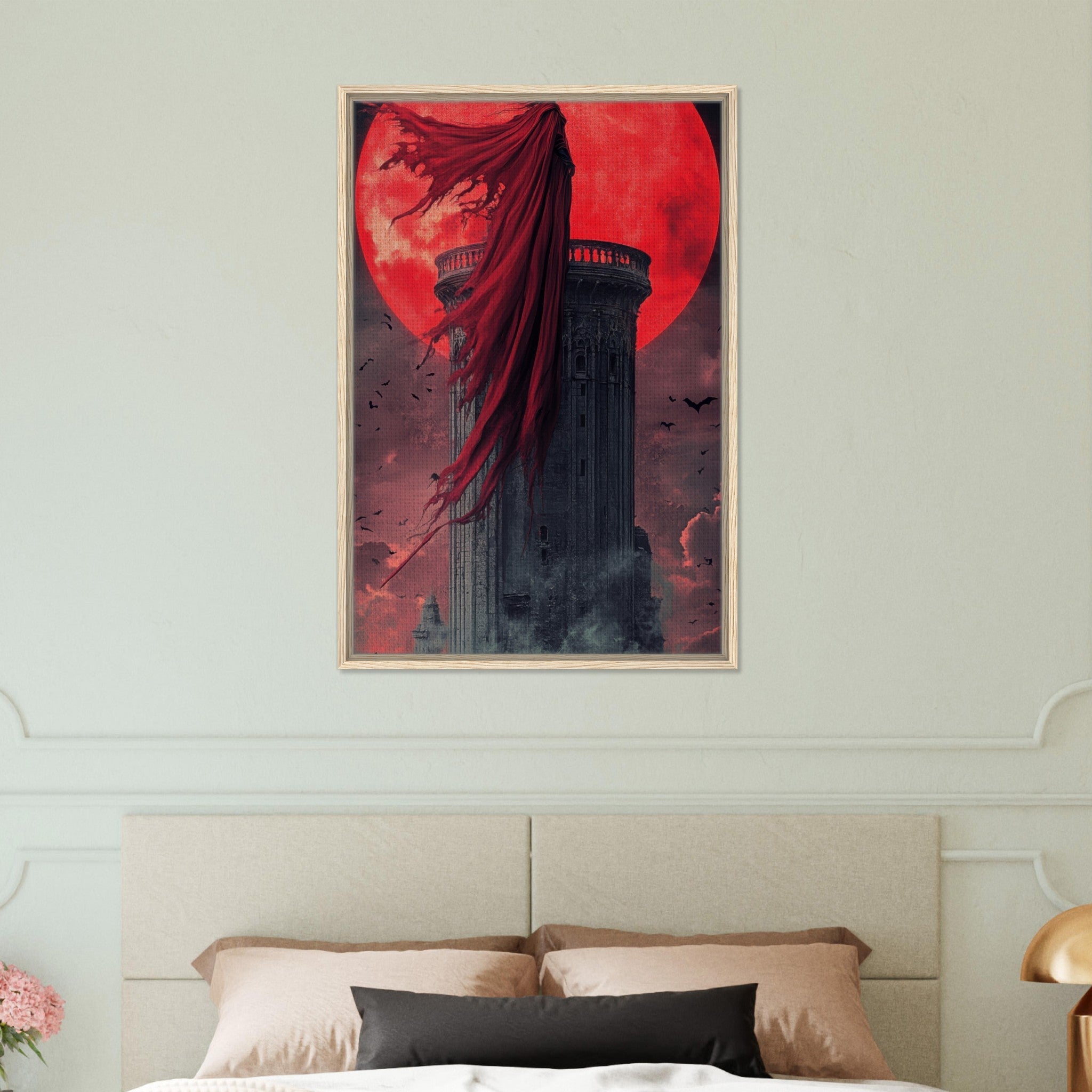 Framed Canvas Portrait - Gothic Vampire Sorcerer in a Moonlit Castle 6 - Shop Ai Art WebShop - Digital Art online Store