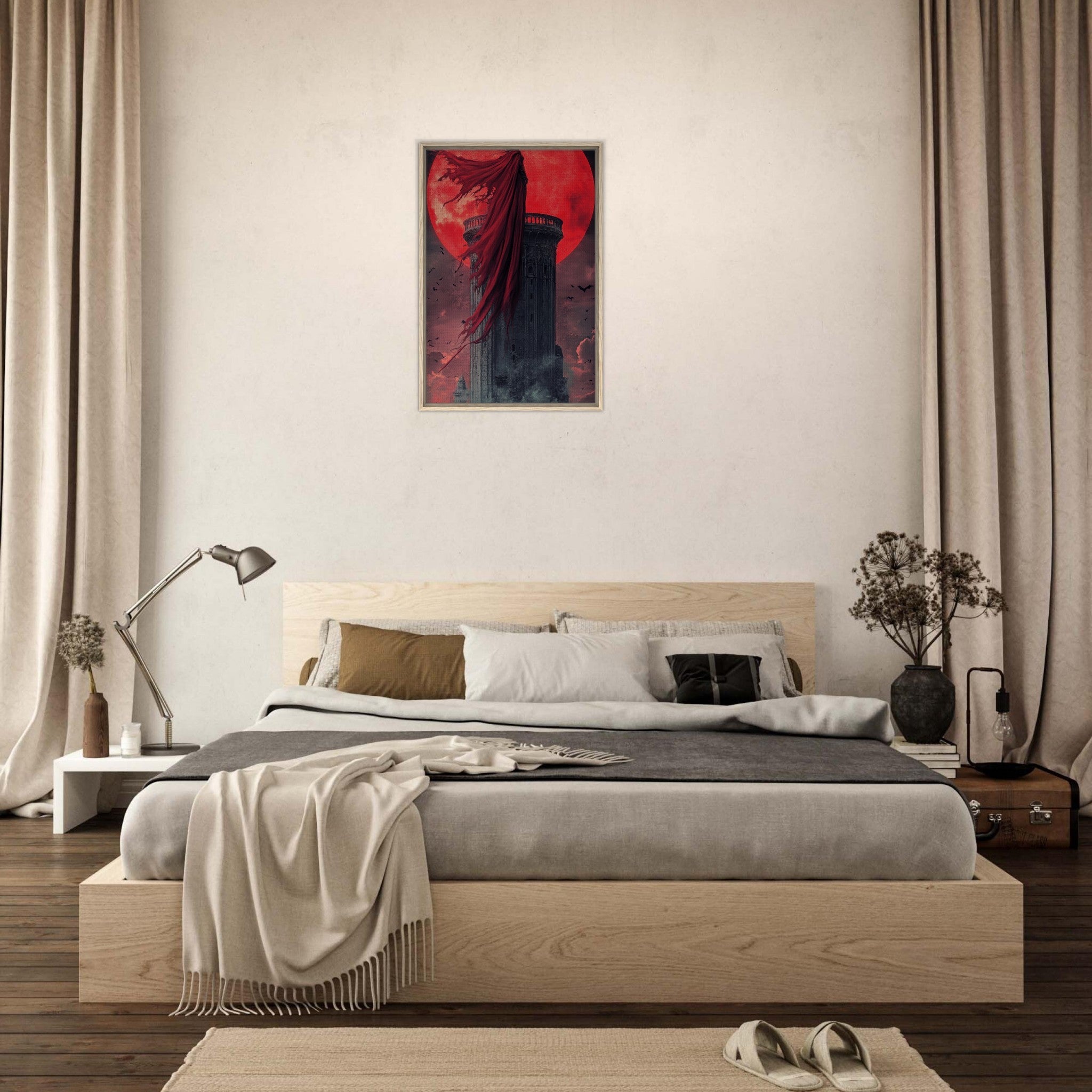 Framed Canvas Portrait - Gothic Vampire Sorcerer in a Moonlit Castle 6 - Shop Ai Art WebShop - Digital Art online Store