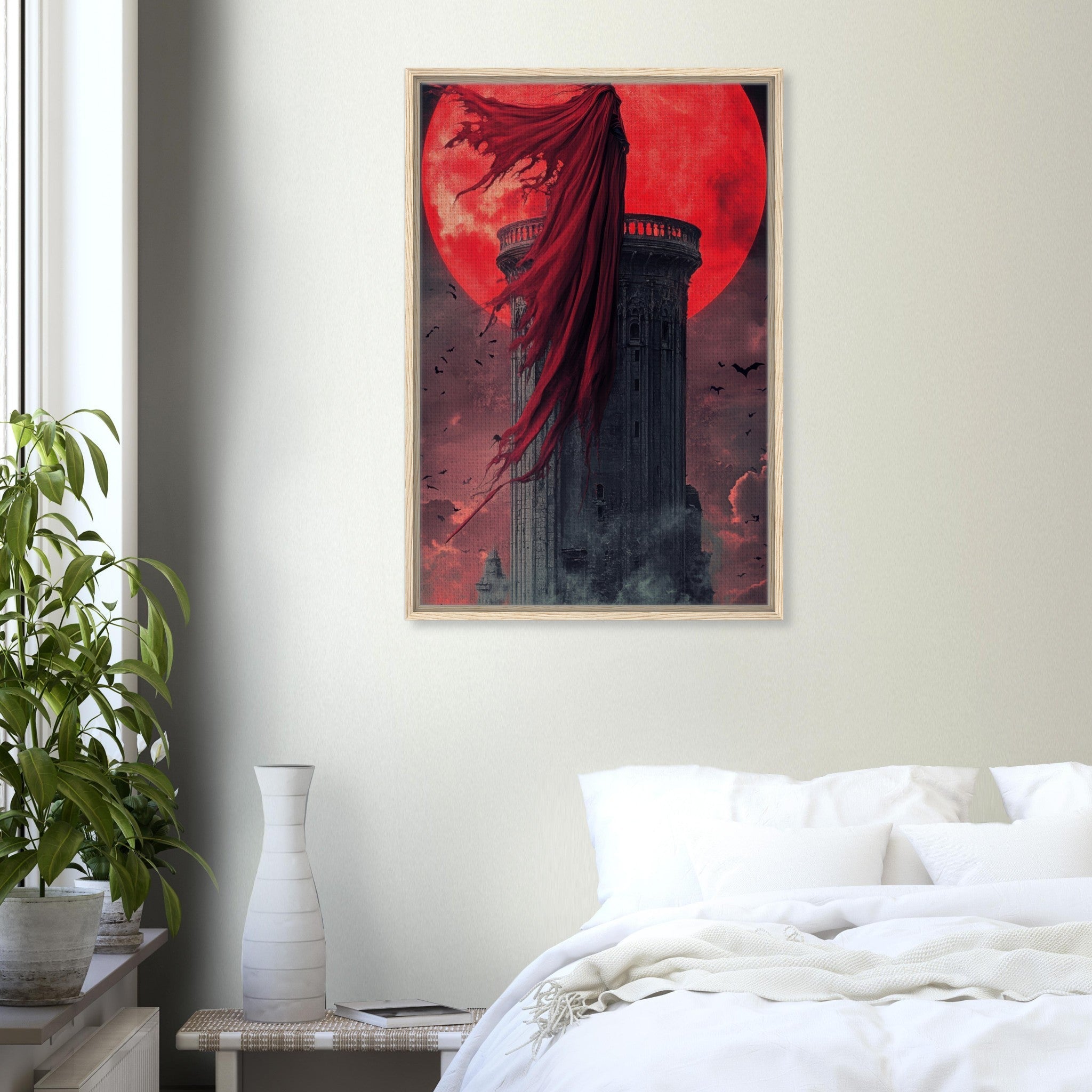 Framed Canvas Portrait - Gothic Vampire Sorcerer in a Moonlit Castle 6 - Shop Ai Art WebShop - Digital Art online Store