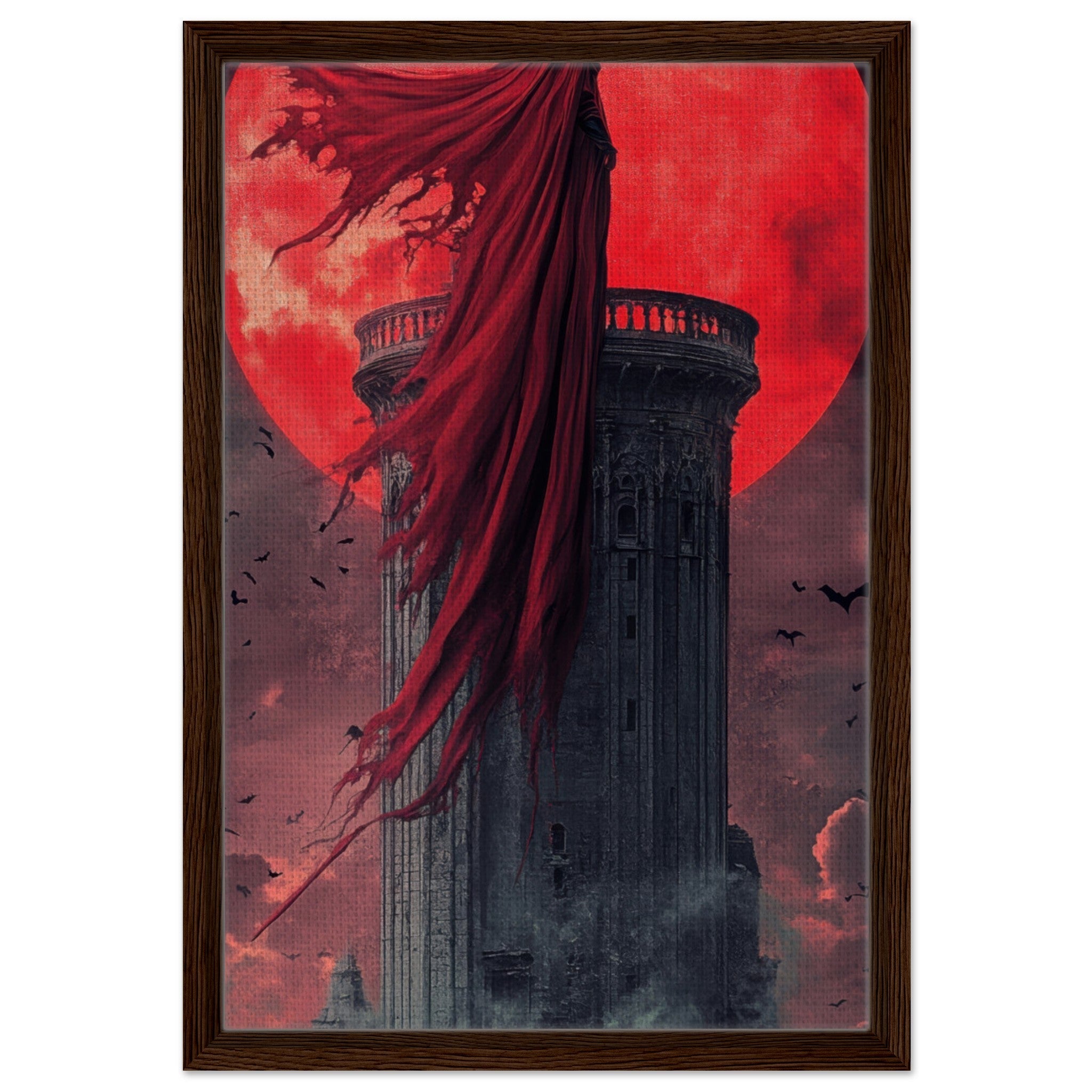 Framed Canvas Portrait - Gothic Vampire Sorcerer in a Moonlit Castle 6 - Shop Ai Art WebShop - Digital Art online Store