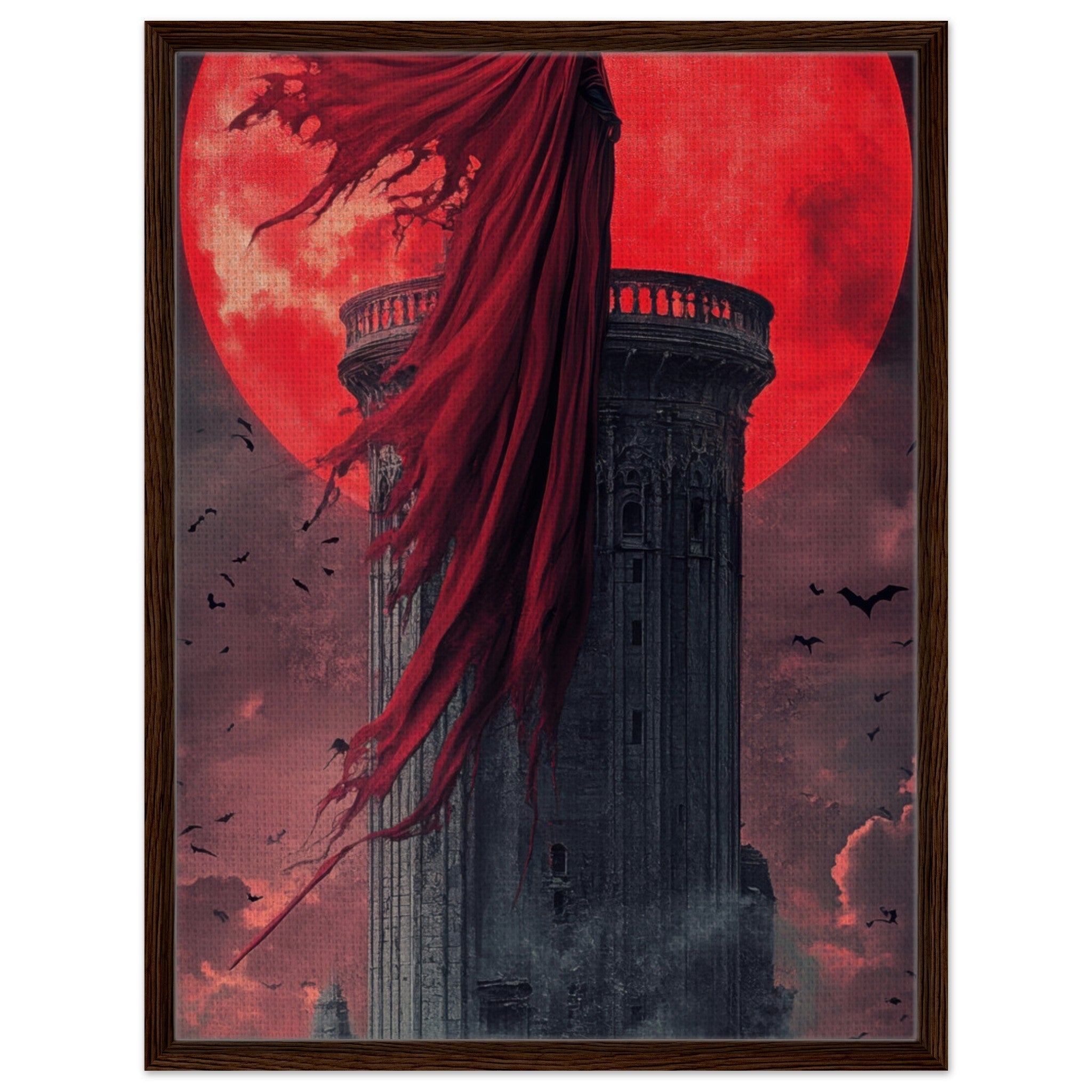 Framed Canvas Portrait - Gothic Vampire Sorcerer in a Moonlit Castle 6 - Shop Ai Art WebShop - Digital Art online Store
