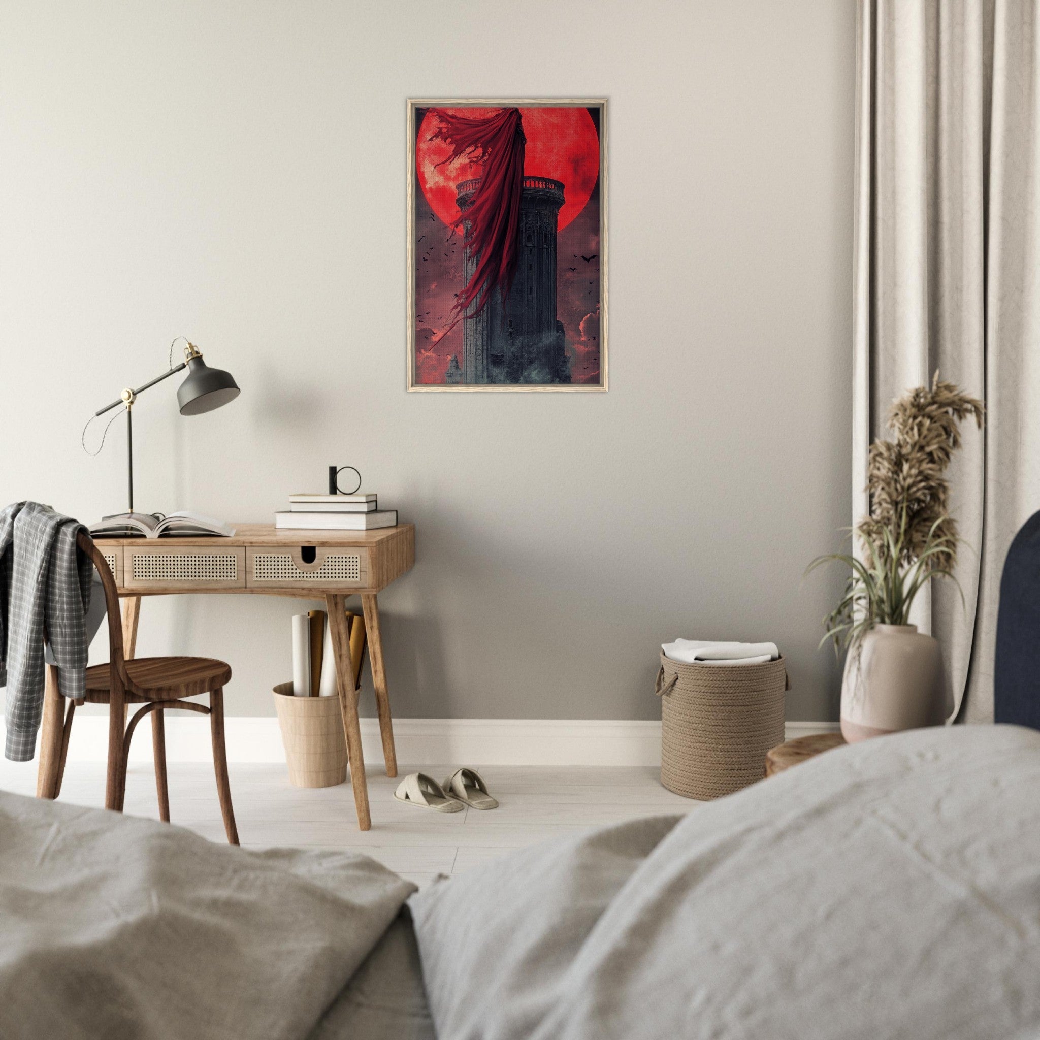 Framed Canvas Portrait - Gothic Vampire Sorcerer in a Moonlit Castle 6 - Shop Ai Art WebShop - Digital Art online Store