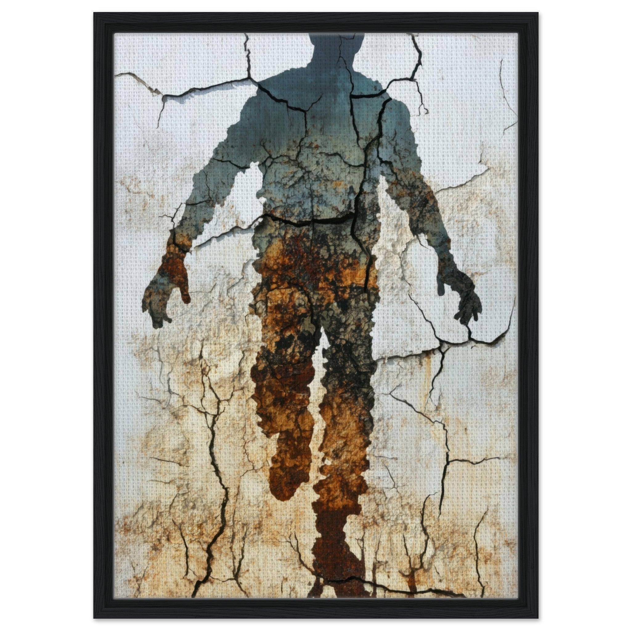 Framed Canvas Portrait - The Erosion of Thought Layers of cracked peeling 3 - Shop Ai Art WebShop - Digital Art online Store