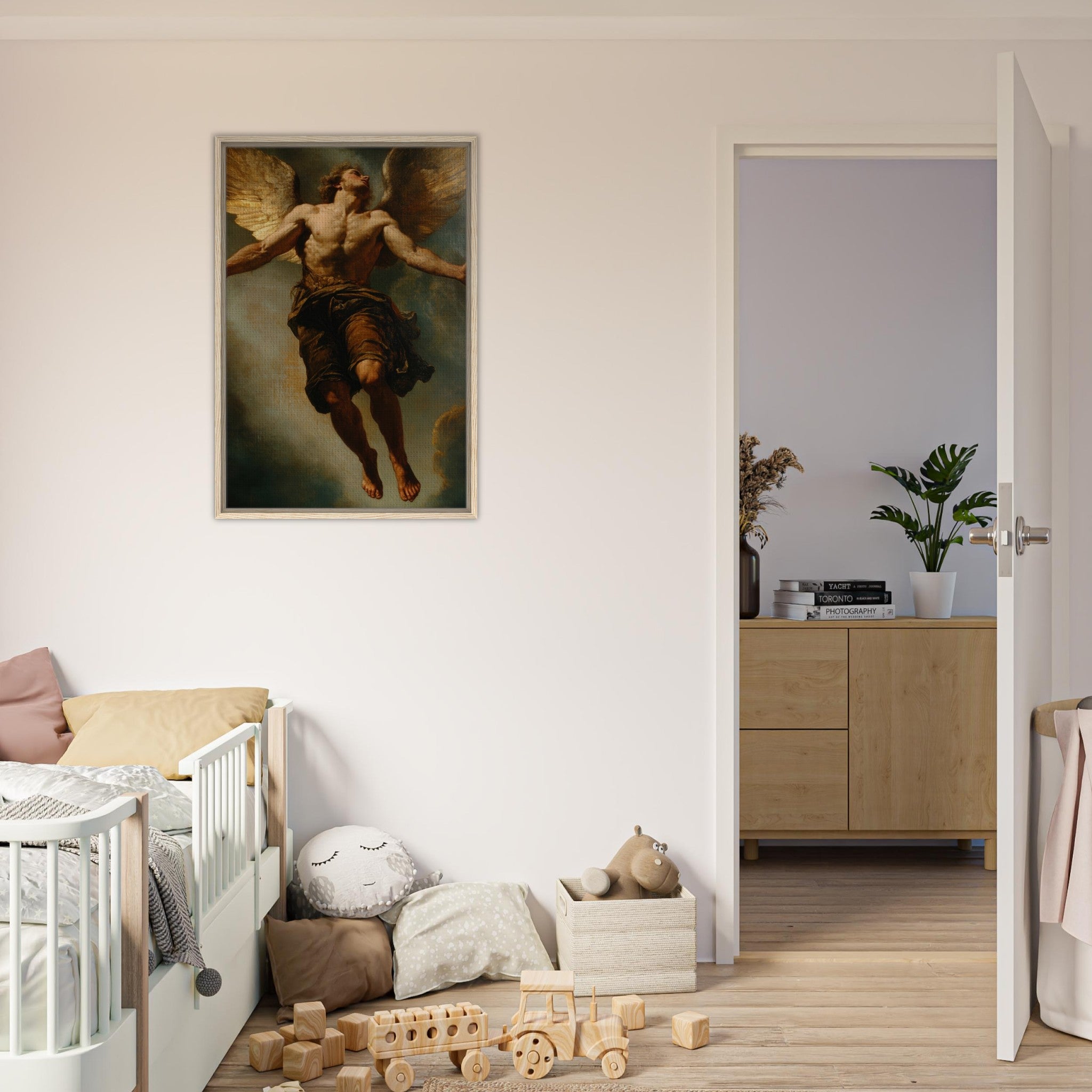 Framed Canvas Portrait - The Fallen Angels Descent Baroque Mythological 3 - Shop Ai Art WebShop - Digital Art online Store
